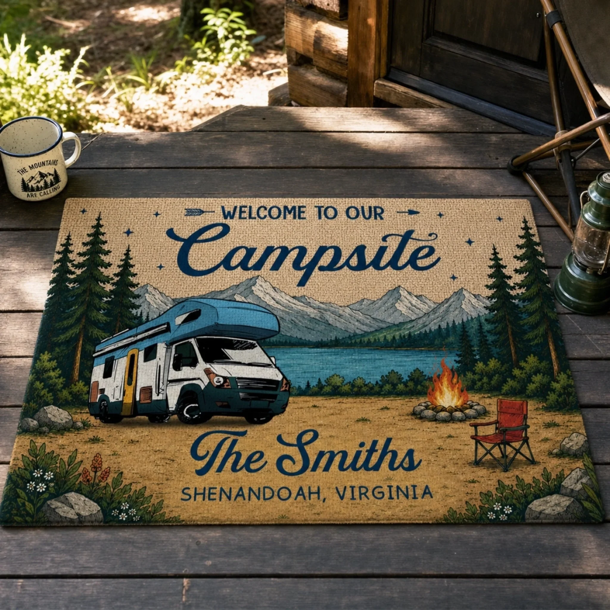 Custom Home Decor Decorative Mat - Personalized Summer Vacation And Travel Camping Gifts For Campers, Mom, Dad, Brother, Sister, Kids - Campfire And Chill