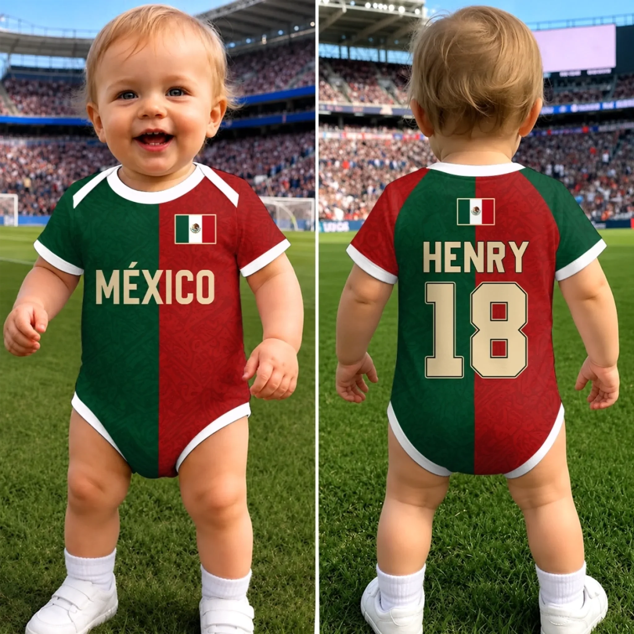 Custom Mexico World Football Baby Jersey Bodysuit - Personalized Baby Shower, Gender Reveal Gifts For New Moms, New Dads, Football Lovers - Future Champion