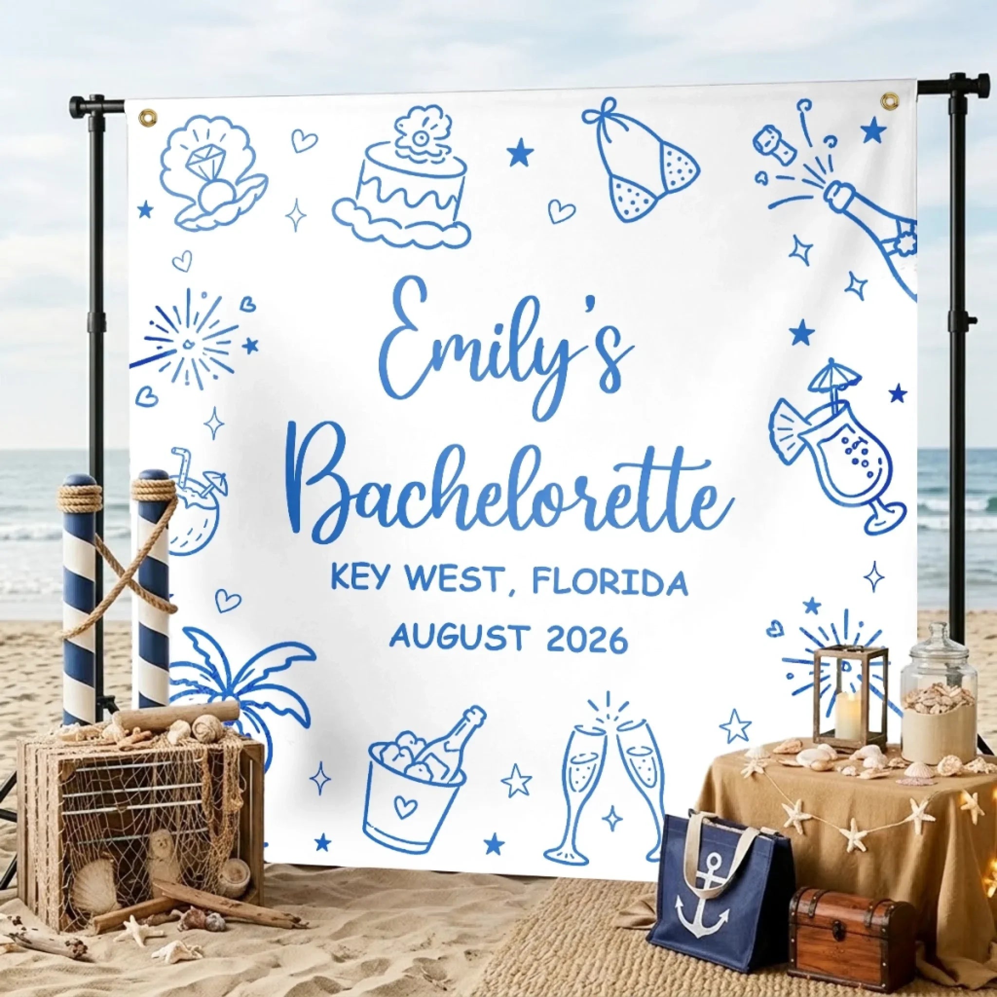 Custom Backdrop - Personalized Summer Vacation And Travel Gifts For Best Friends, Family - Sun, Sand And Bridal Plans