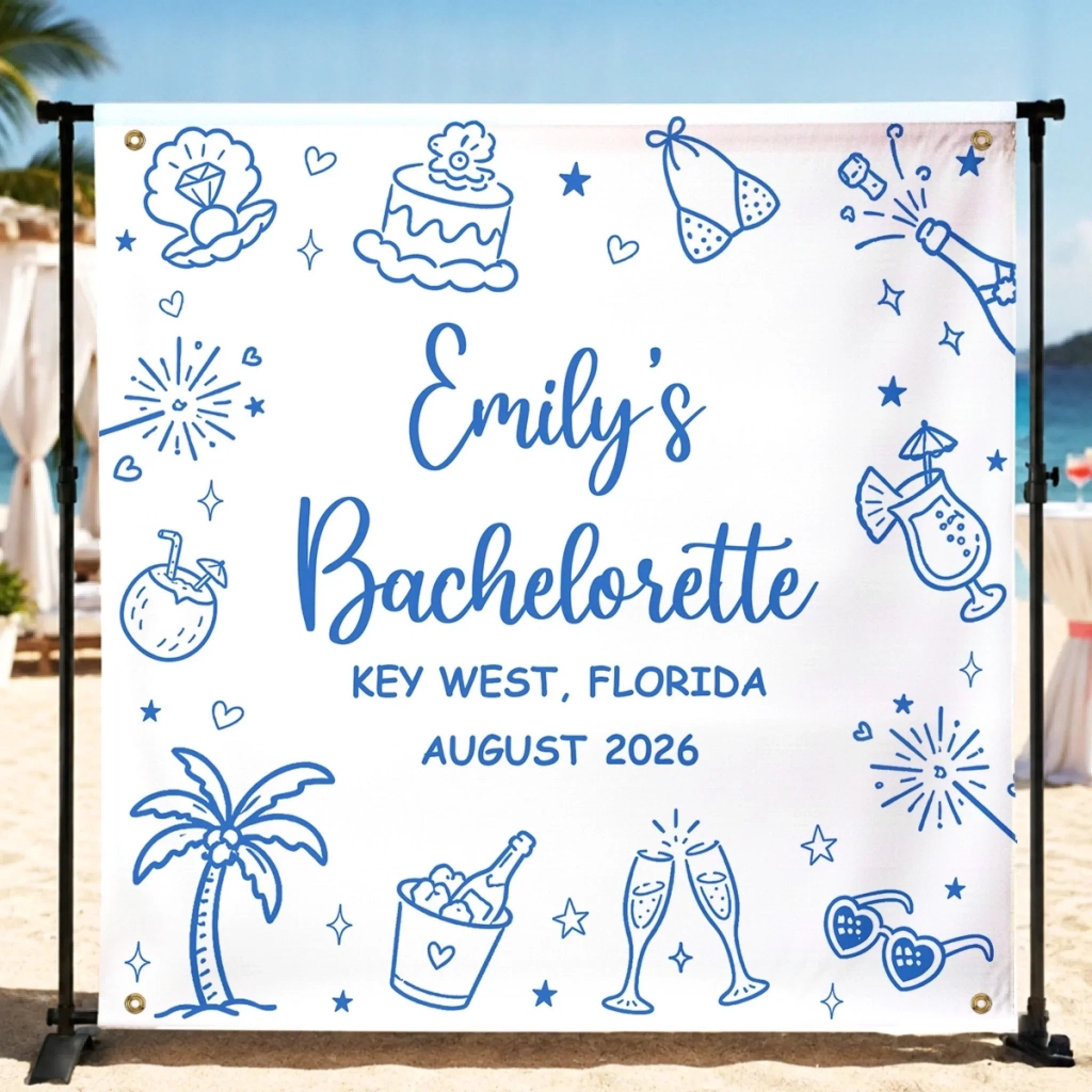 Custom Backdrop - Personalized Summer Vacation And Travel Gifts For Best Friends, Family - Sun, Sand And Bridal Plans