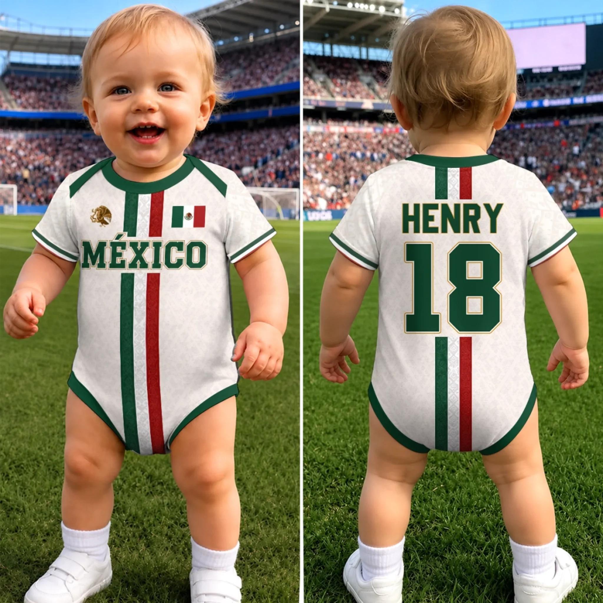 Custom Mexico World Football Baby Jersey Bodysuit - Personalized Baby Shower, Gender Reveal Gifts For New Moms, New Dads, Football Lovers - The Next Great Champion