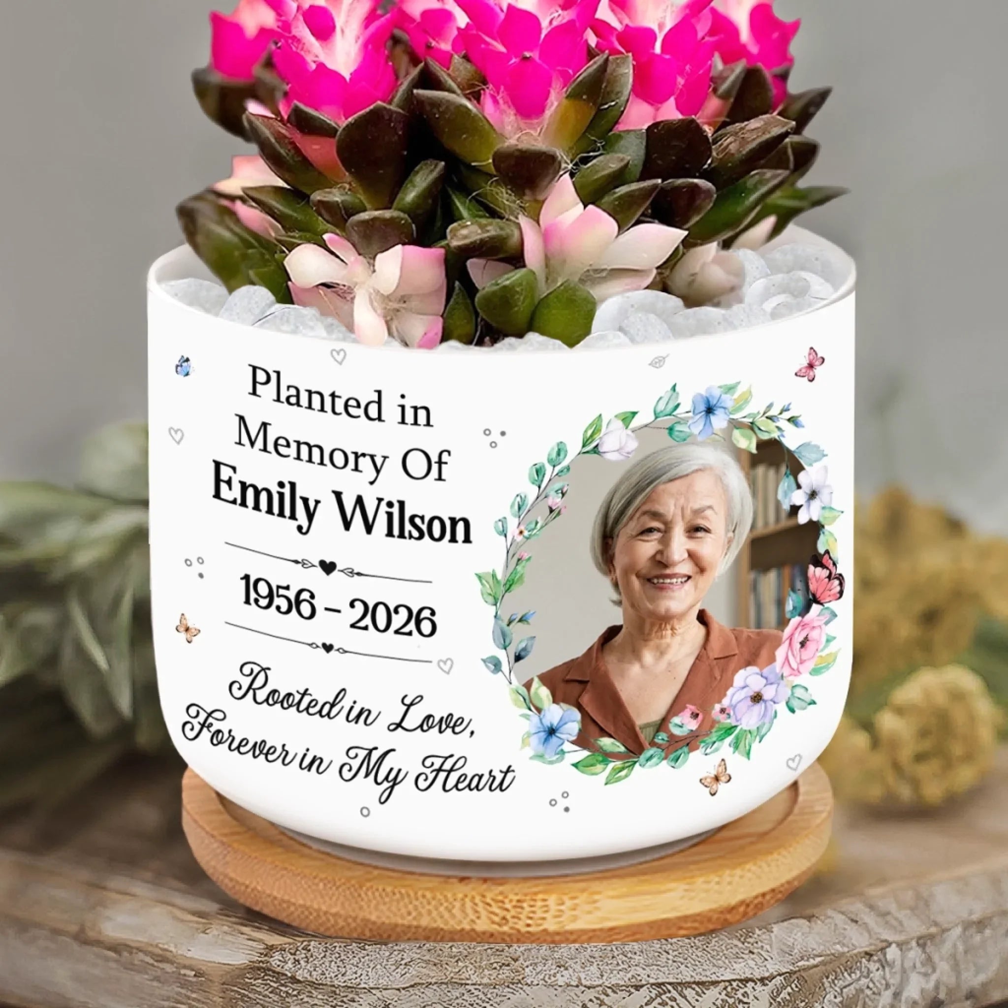 Custom Photo Home Decor Ceramic Plant Pot - Personalized Memorial Sympathy Gifts For Loss of Mom, Dad - Forever Loved Never Forgotten
