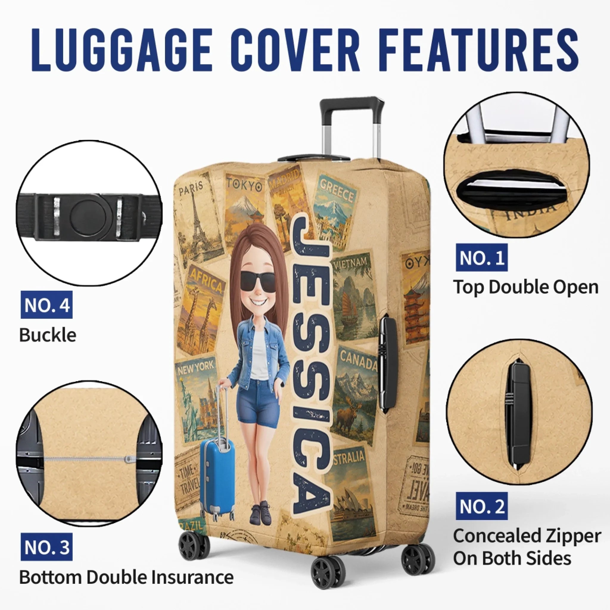 Custom Luggage Cover - Personalized Summer Vacation And Travel Gifts For Women, Besties, Sisters, BFF - Exploring The World Together