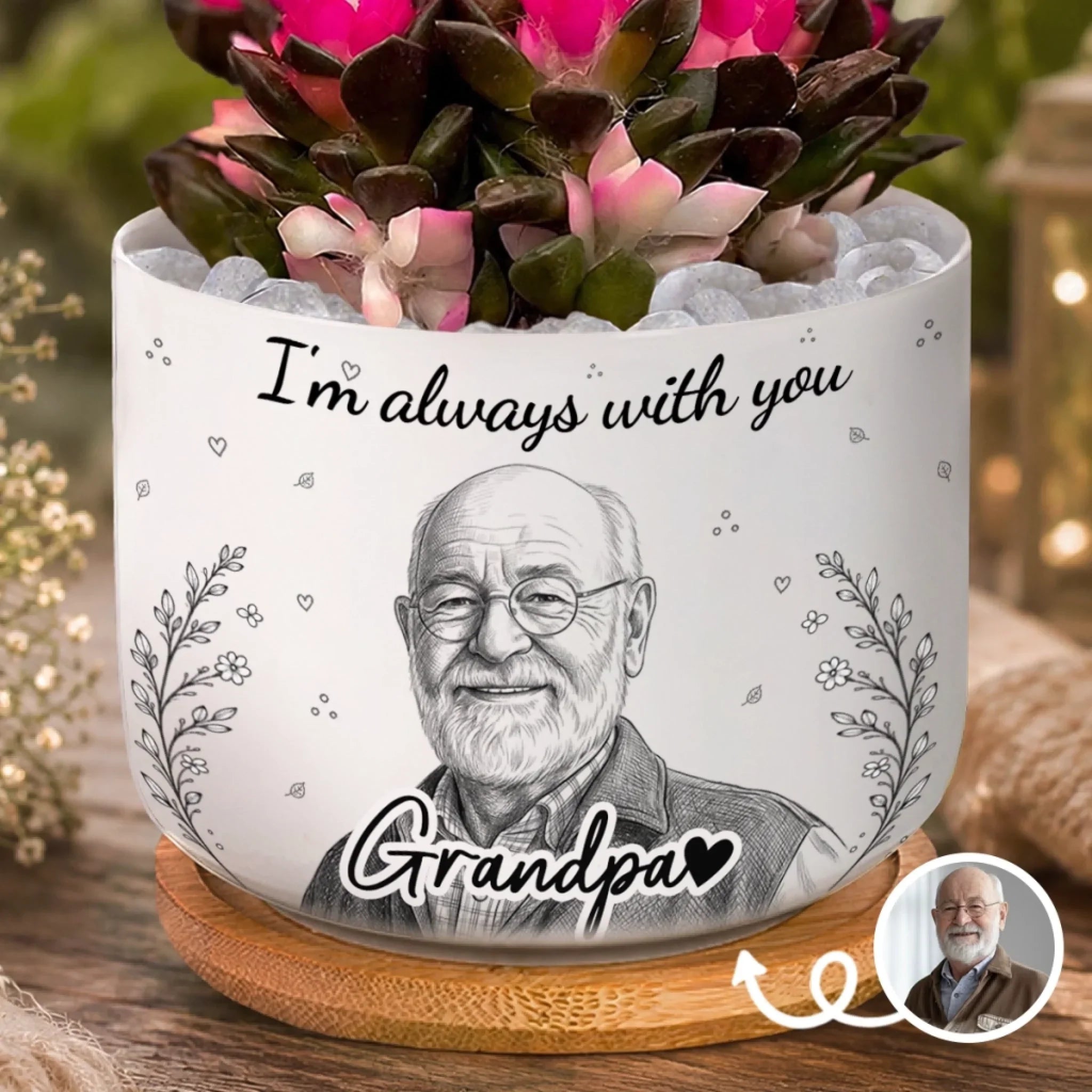 Custom Photo Home Decor Ceramic Plant Pot - Personalized Memorial Sympathy Gifts For Loss of Mom, Dad - Love Never Fades