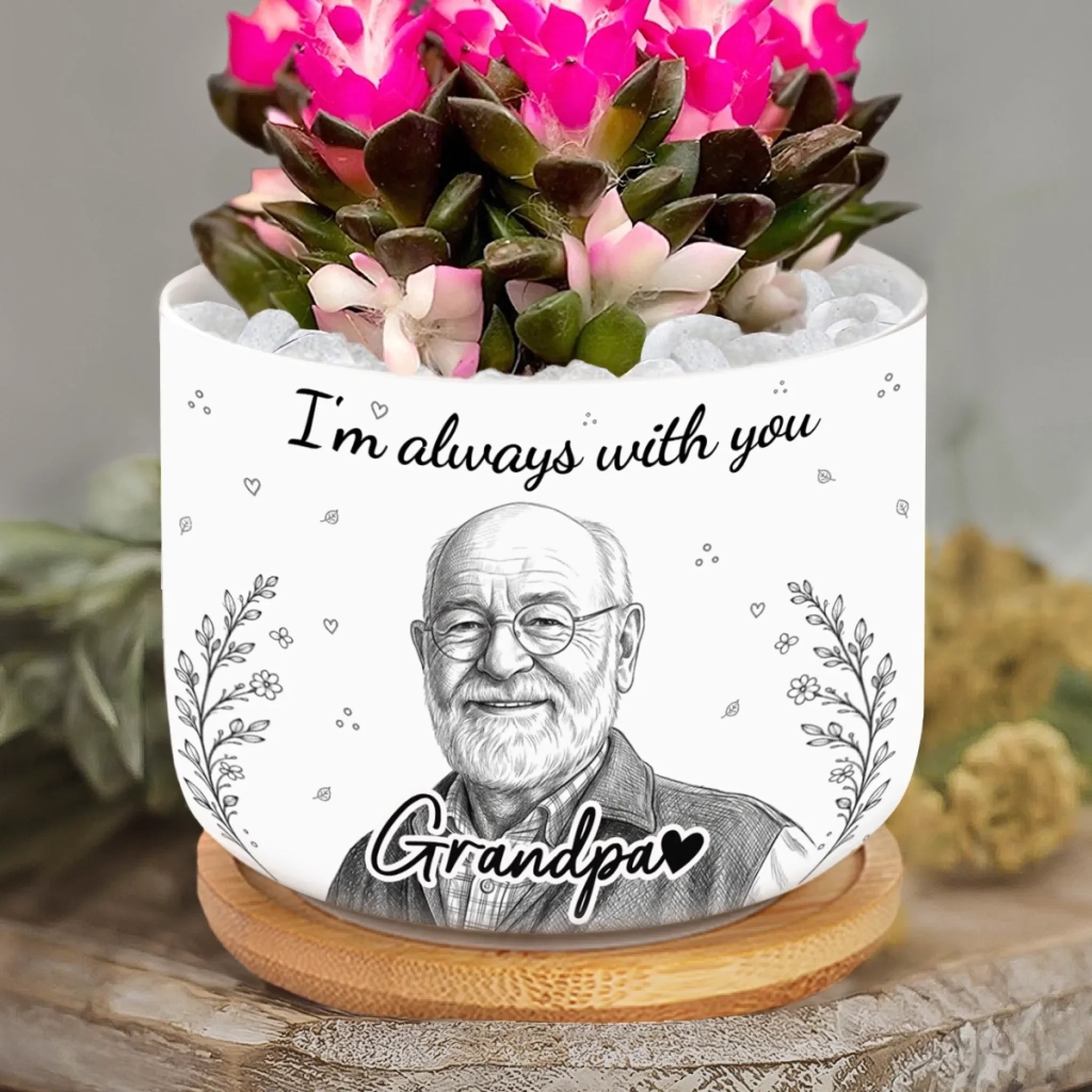 Custom Photo Home Decor Ceramic Plant Pot - Personalized Memorial Sympathy Gifts For Loss of Mom, Dad - Love Never Fades