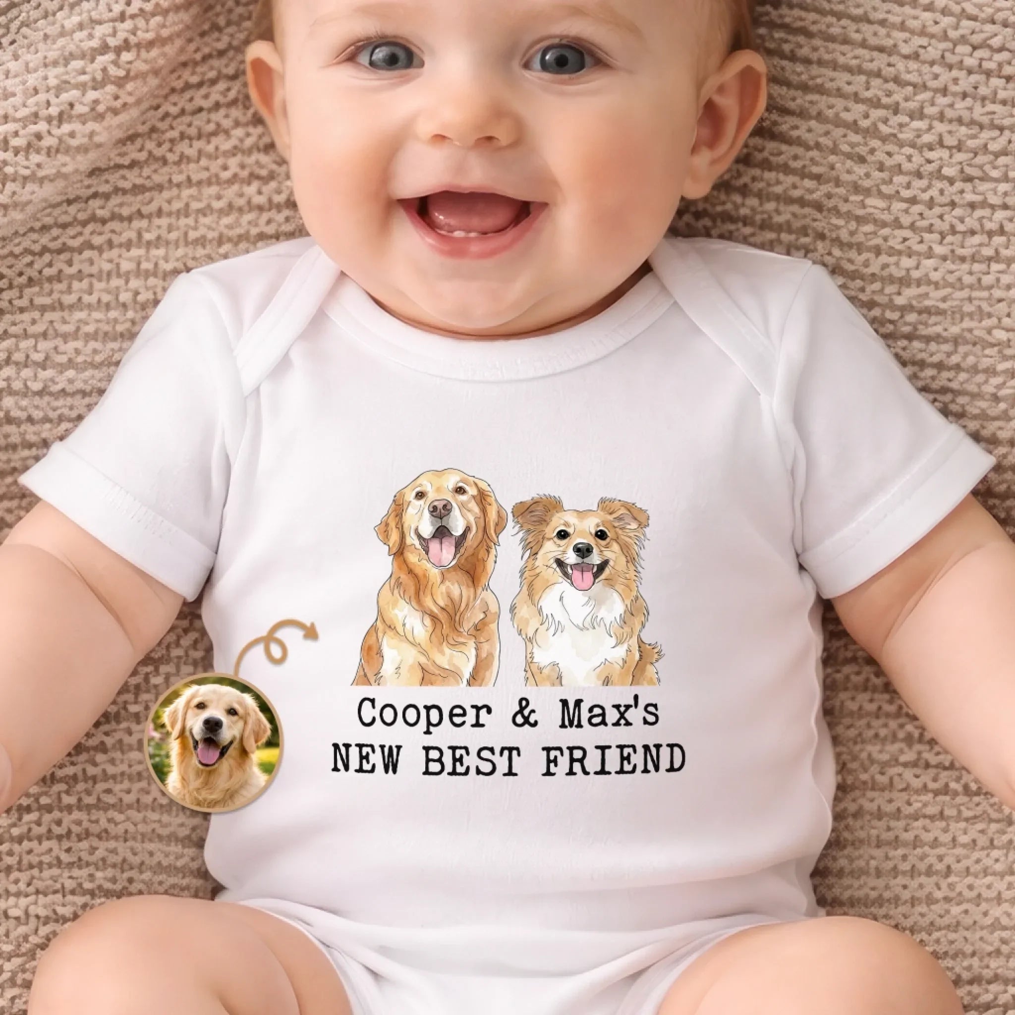 Custom Photo Baby Onesie - Personalized Baby Shower, Gender Reveal Gifts For New Moms, New Dads, New Parents, Dog Cat Lovers - Newest Member Of The Pack