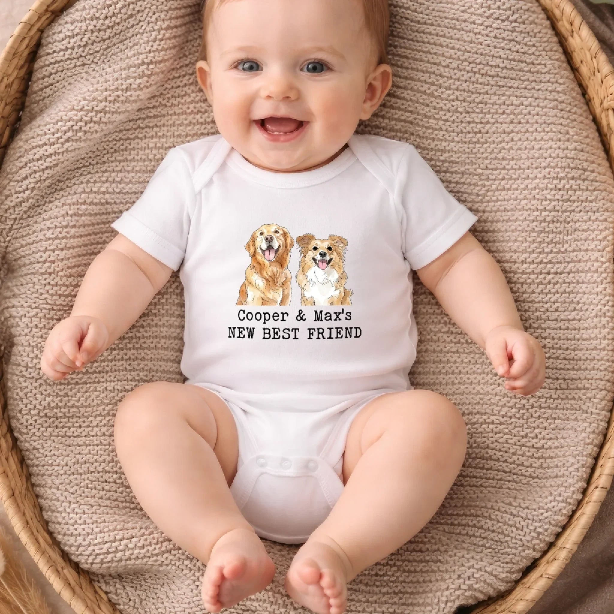 Custom Photo Baby Onesie - Personalized Baby Shower, Gender Reveal Gifts For New Moms, New Dads, New Parents, Dog Cat Lovers - Newest Member Of The Pack