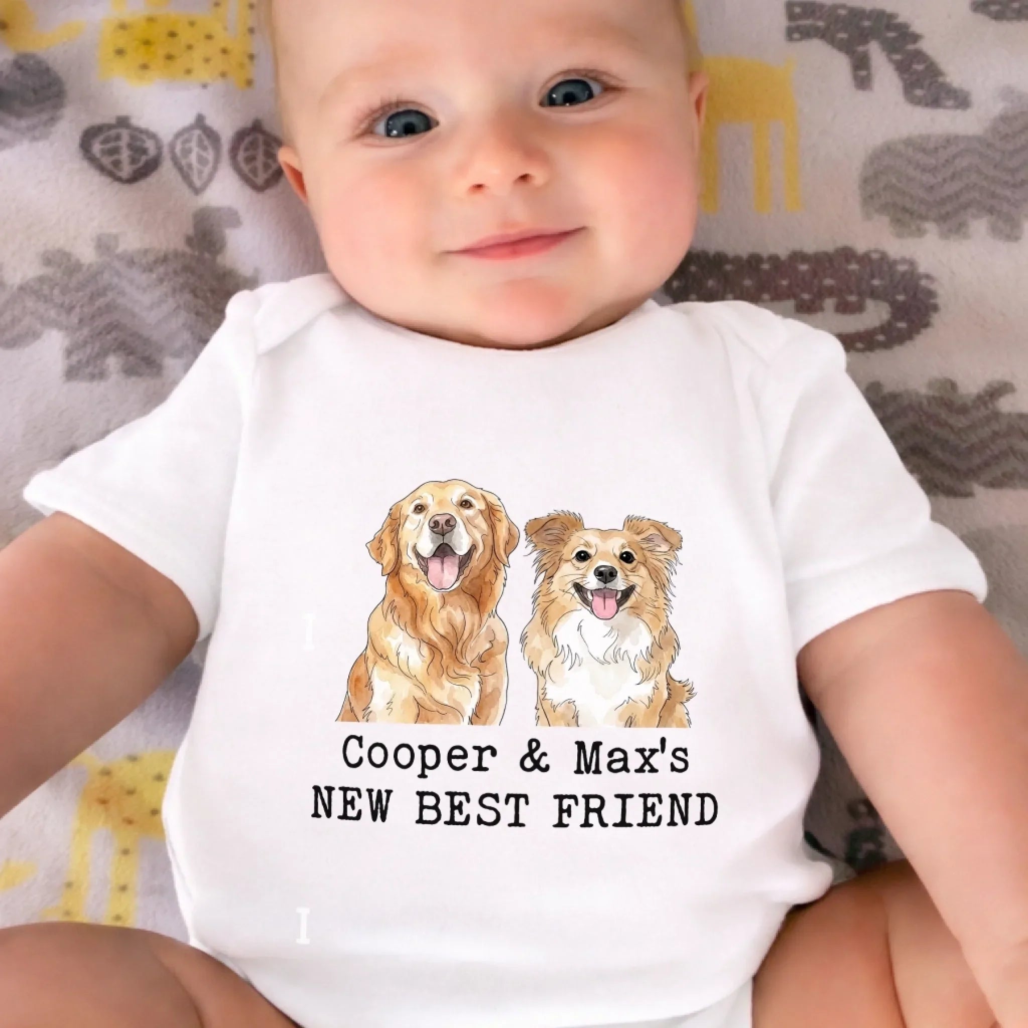 Custom Photo Baby Onesie - Personalized Baby Shower, Gender Reveal Gifts For New Moms, New Dads, New Parents, Dog Cat Lovers - Newest Member Of The Pack