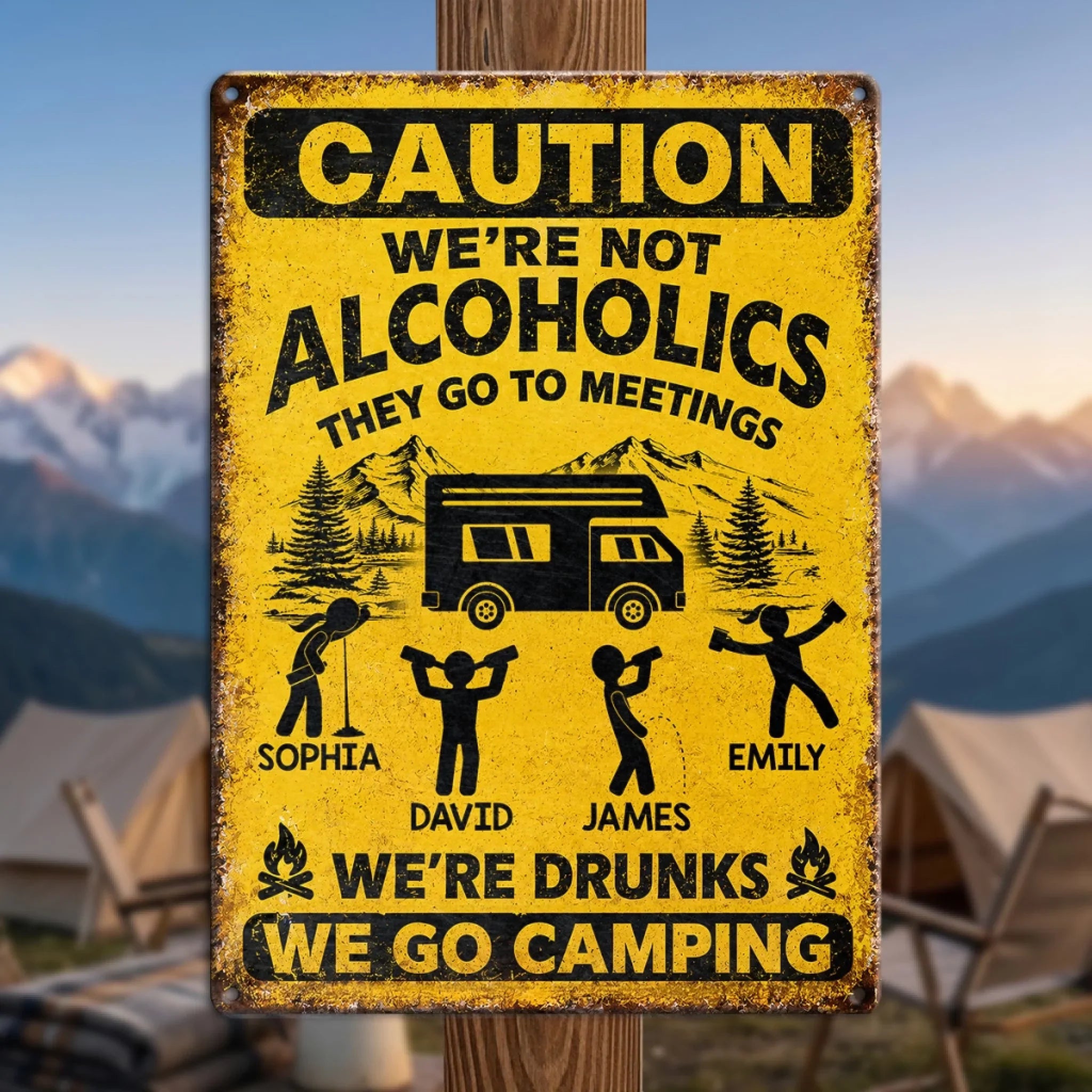 Custom Home Decor Metal Sign - Personalized Birthday Camping Gifts For Campers - Warning Camping Addiction