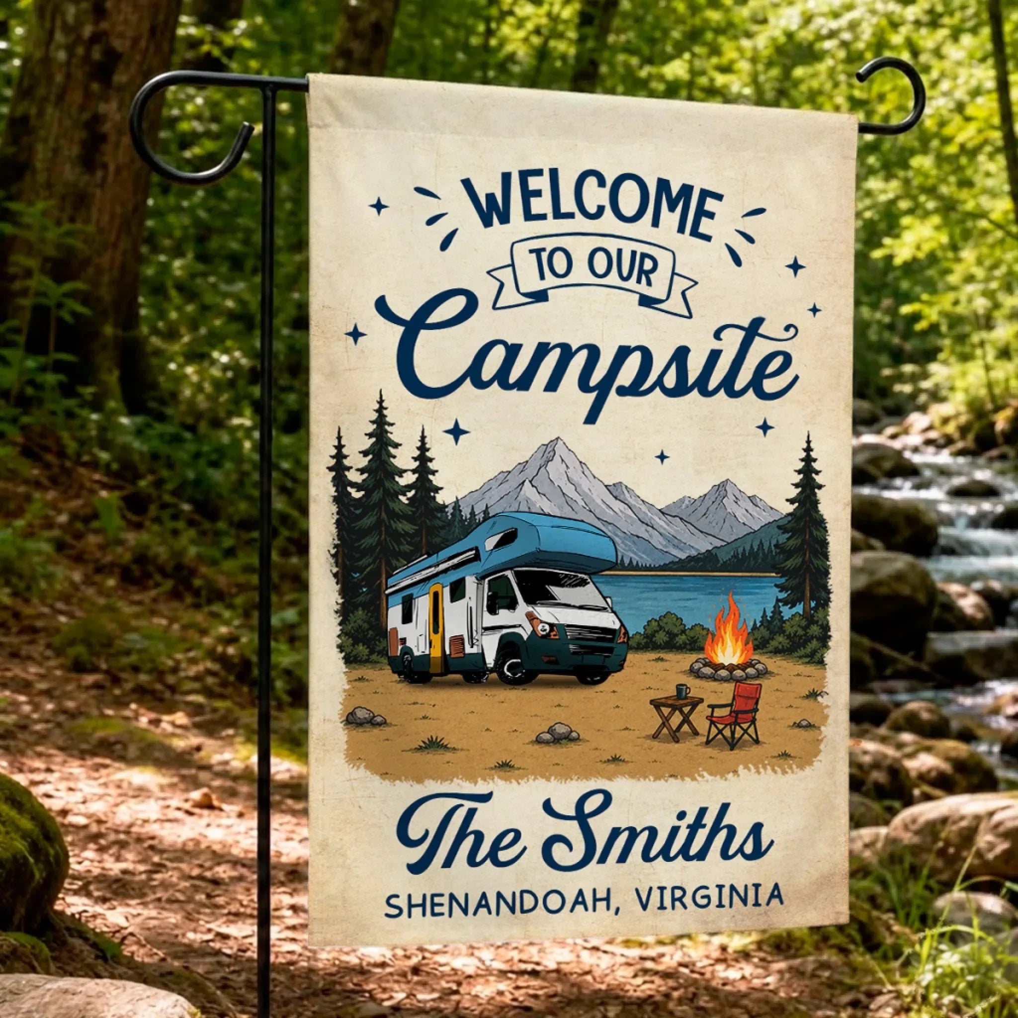 Custom Flag - Personalized Summer Vacation And Travel Camping Gifts For Campers, Mom, Dad, Brother, Sister, Kids - Adventure Awaits