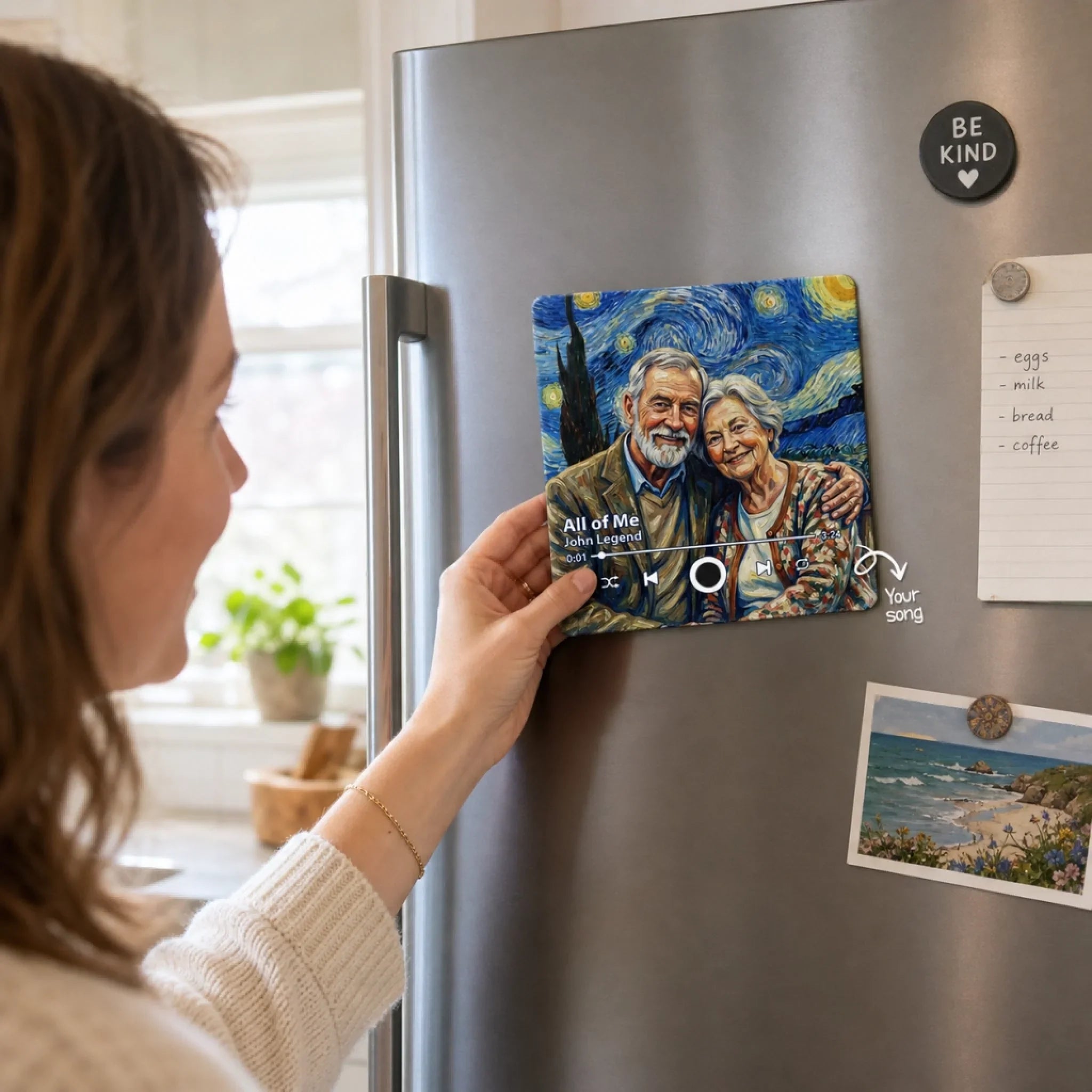 Custom Photo Music Fridge Magnet That Can Play Songs - Personalized Anniversary Wedding Gifts For Husband And Wife, Him And Her - Sweet Melodies, Wrinkly Smiles