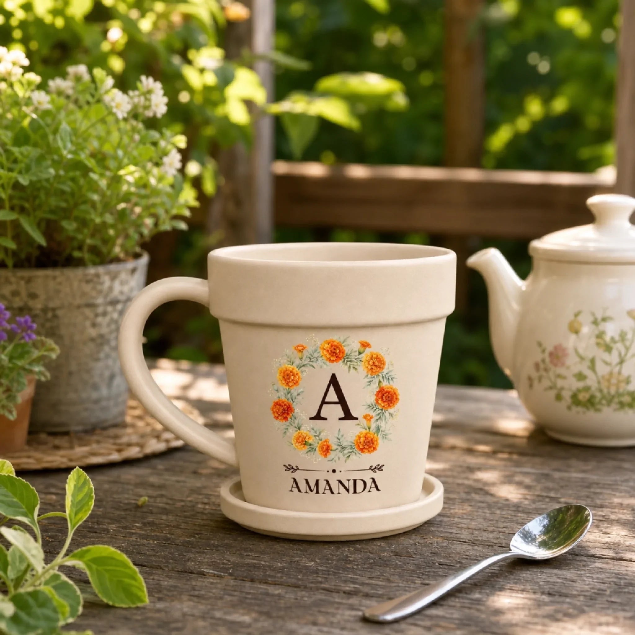 Custom Plant Pot Ceramic Mug - Personalized Birthday Garden Gifts For Gardeners, Women, Besties, Sisters, BFF - Shhh, My Flowers Are Sleeping