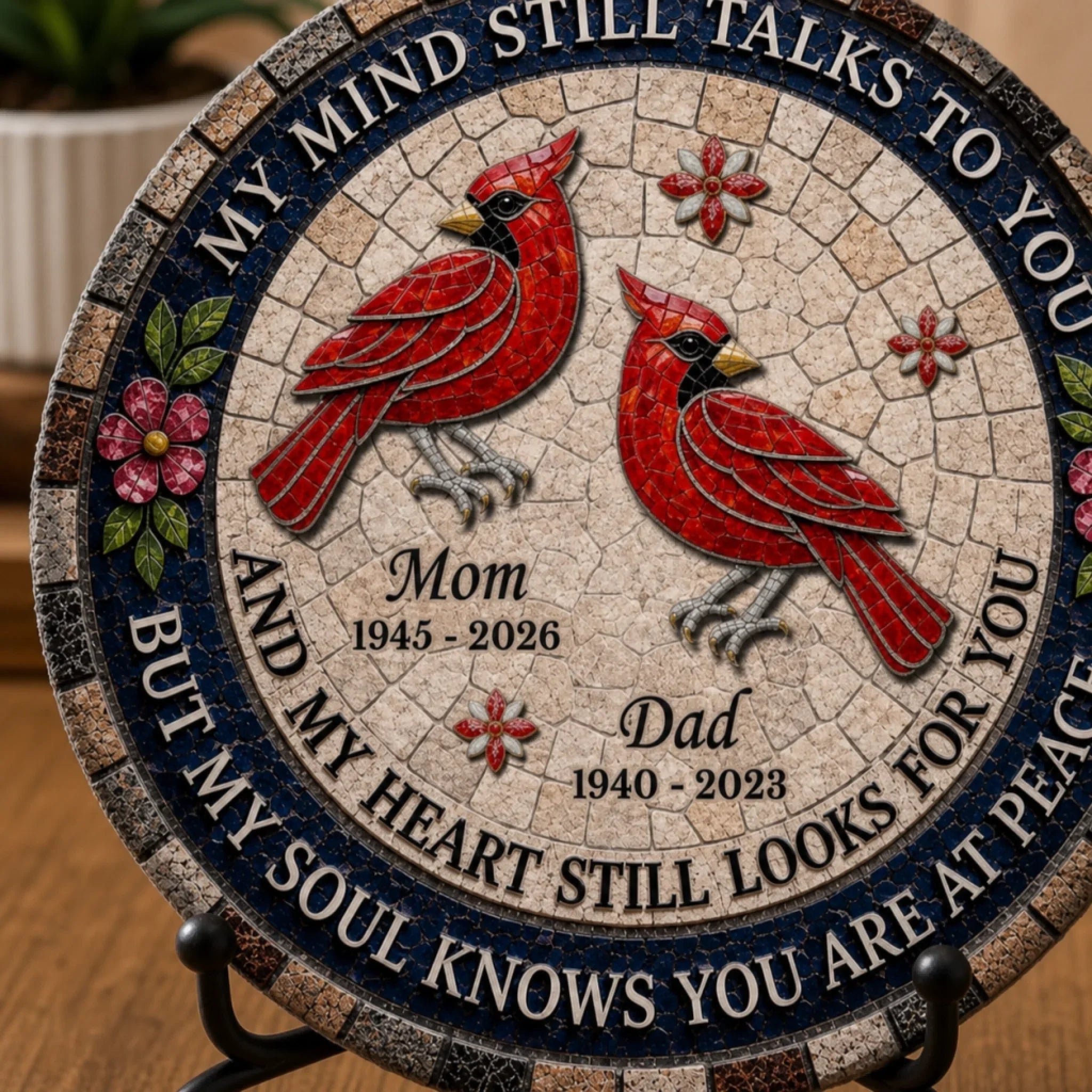 Custom Round Shaped Stone With Stand - Personalized Memorial Sympathy Gifts For Loss Of Mom, Dad - Forever In Loving Memory