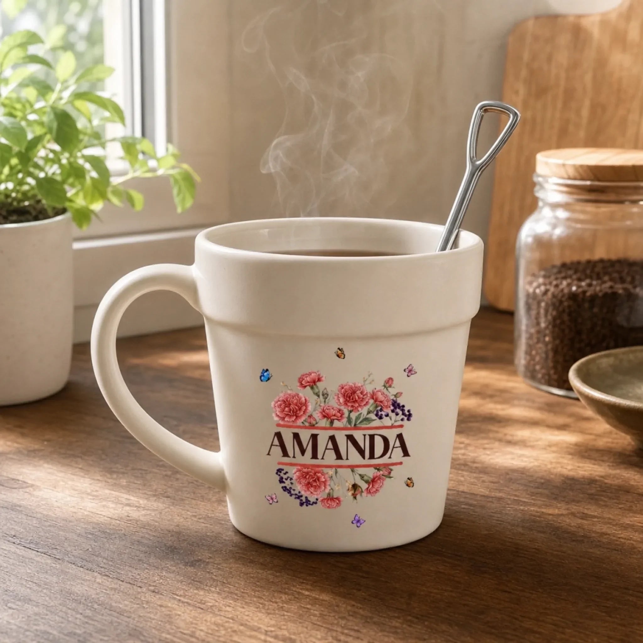 Custom Plant Pot Ceramic Mug - Personalized Birthday Garden Gifts For Gardeners, Women, Besties, Sisters, BFF - Just A Girl And Her Pot