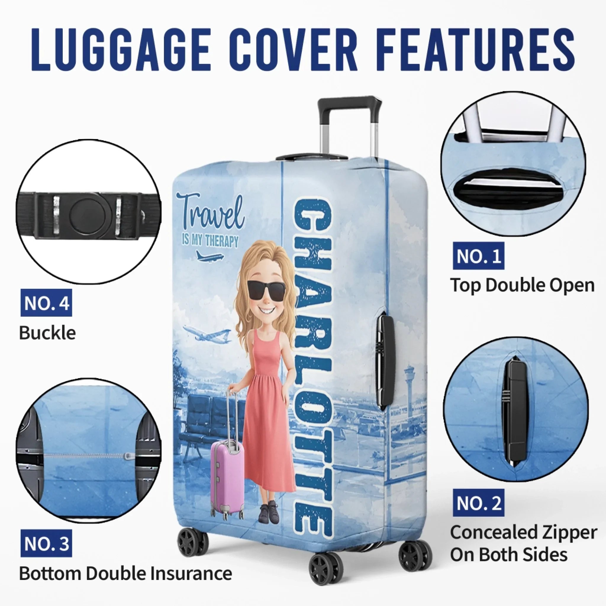 Custom Luggage Cover - Personalized Summer Vacation And Travel Gifts For Women, Besties, Sisters, BFF - Passport Ready Heart Open