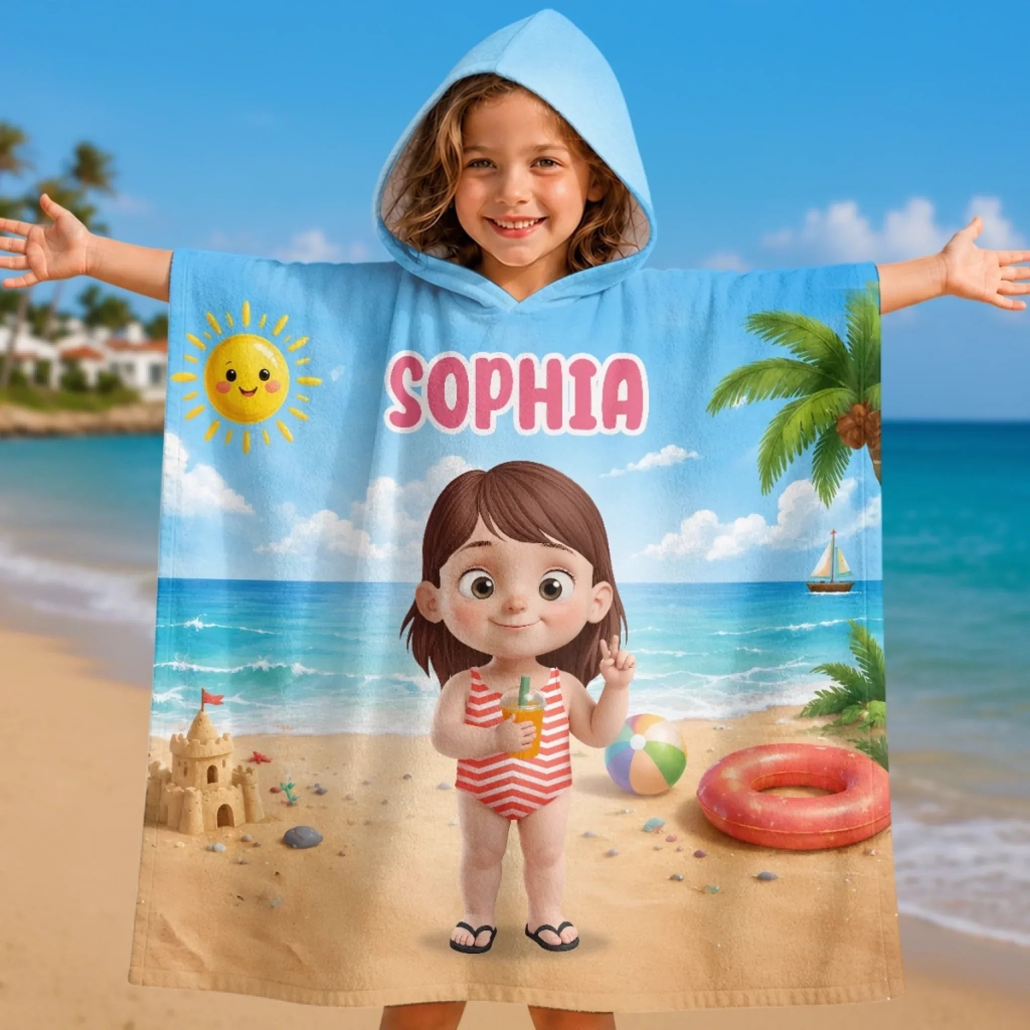 Custom Poncho Beach Towel - Personalized Summer Vacation And Travel Gifts For Women, Men, Kids - Find Me At The Beach