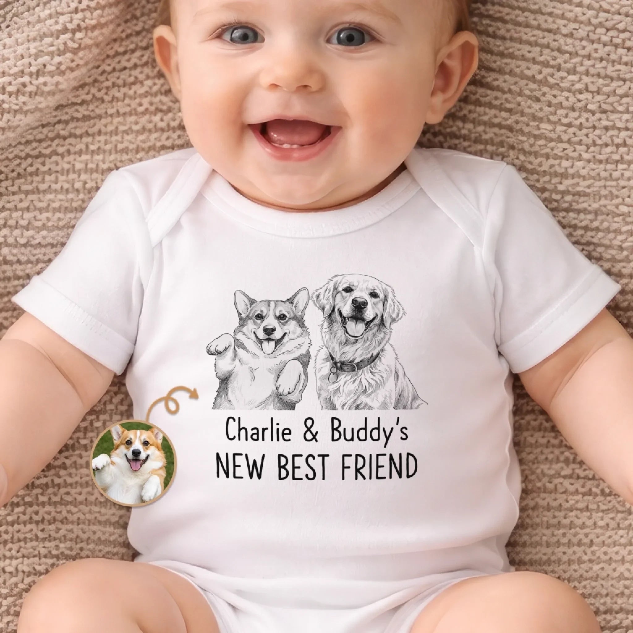 Custom Photo Baby Onesie - Personalized Baby Shower, Gender Reveal Gifts For New Moms, New Dads, New Parents, Dog Cat Lovers - Our Pack Just Got Cuter