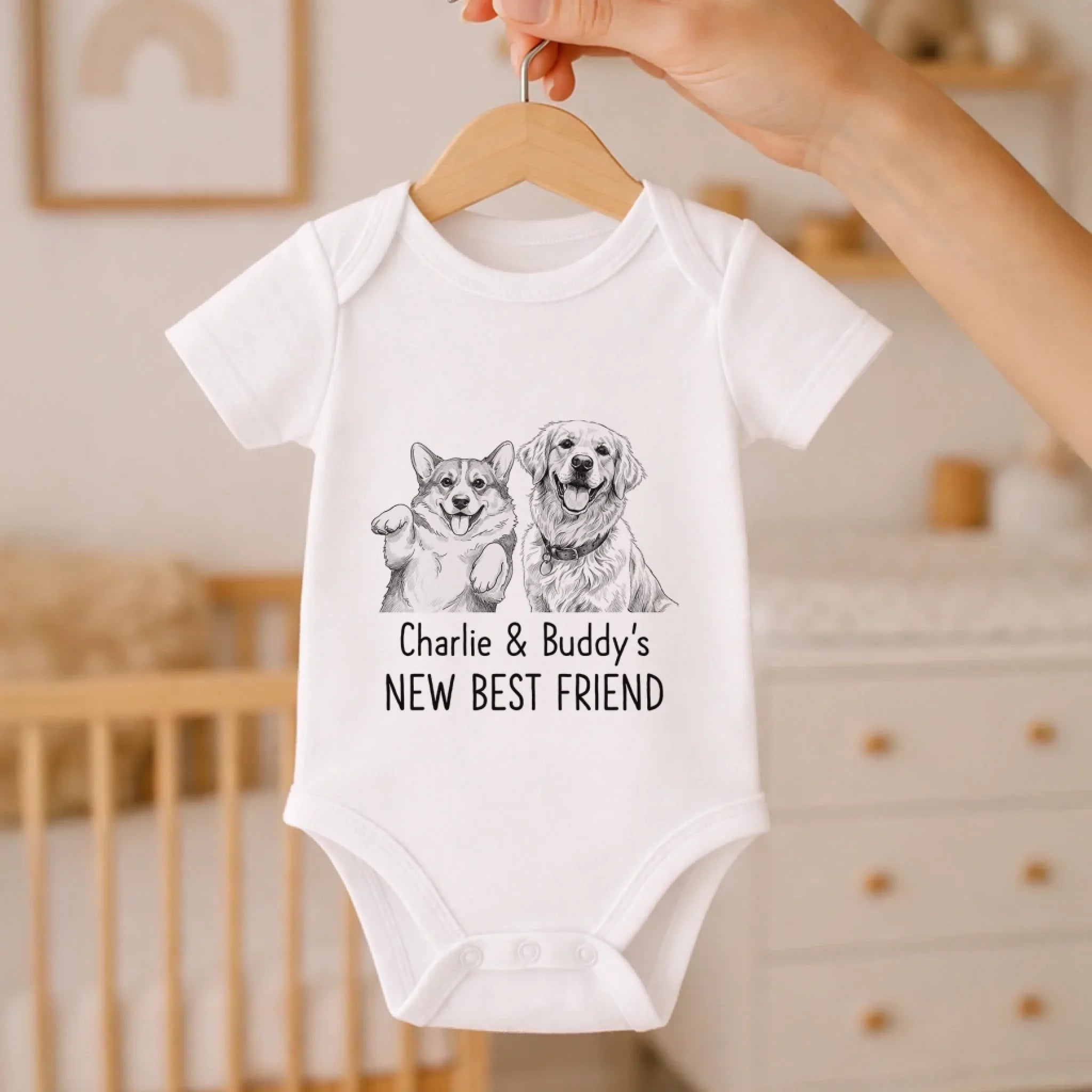 Custom Photo Baby Onesie - Personalized Baby Shower, Gender Reveal Gifts For New Moms, New Dads, New Parents, Dog Cat Lovers - Our Pack Just Got Cuter