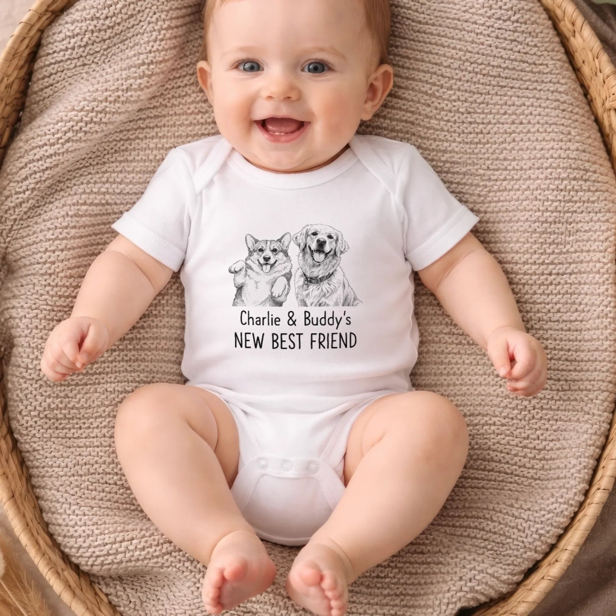 Custom Photo Baby Onesie - Personalized Baby Shower, Gender Reveal Gifts For New Moms, New Dads, New Parents, Dog Cat Lovers - Our Pack Just Got Cuter
