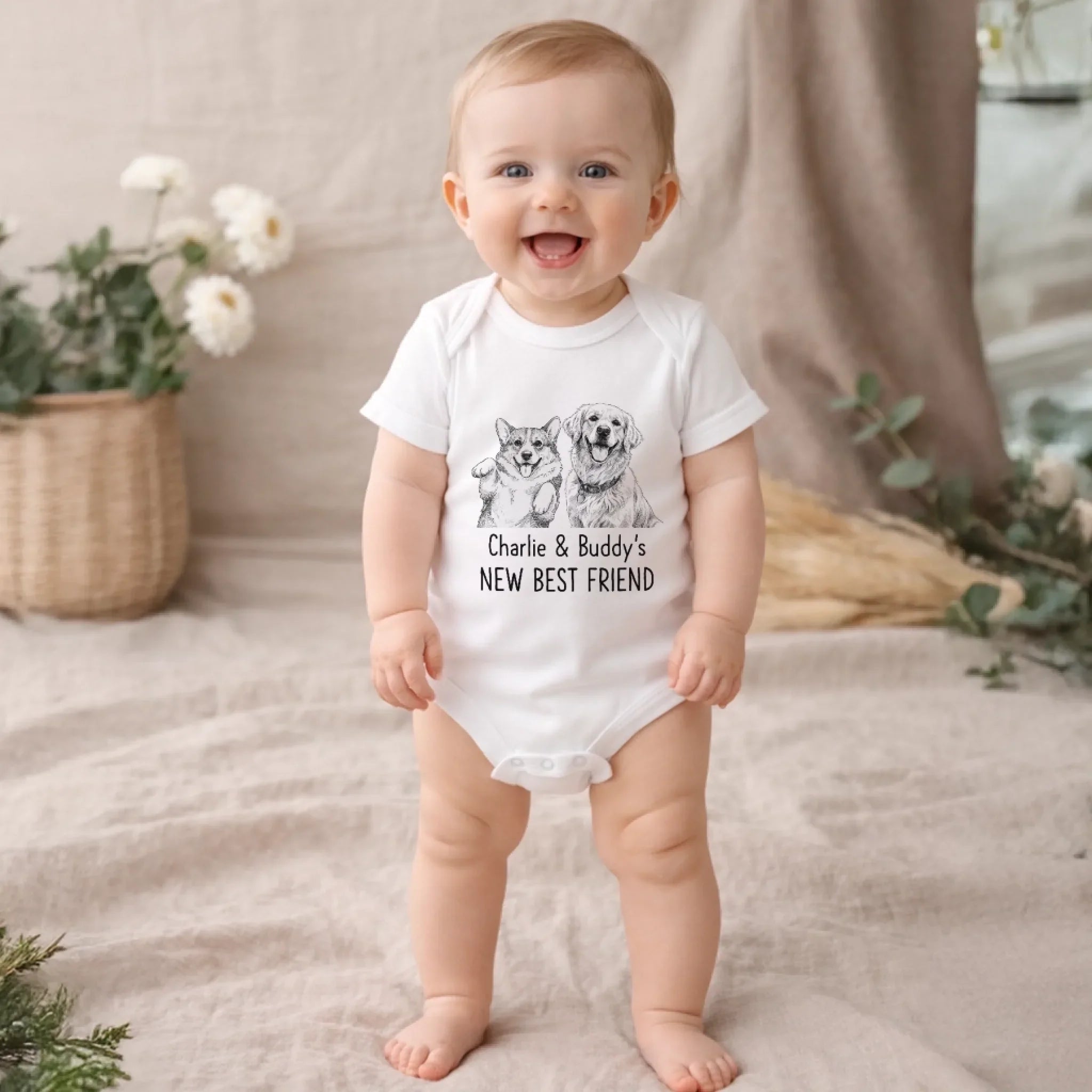 Custom Photo Baby Onesie - Personalized Baby Shower, Gender Reveal Gifts For New Moms, New Dads, New Parents, Dog Cat Lovers - Our Pack Just Got Cuter