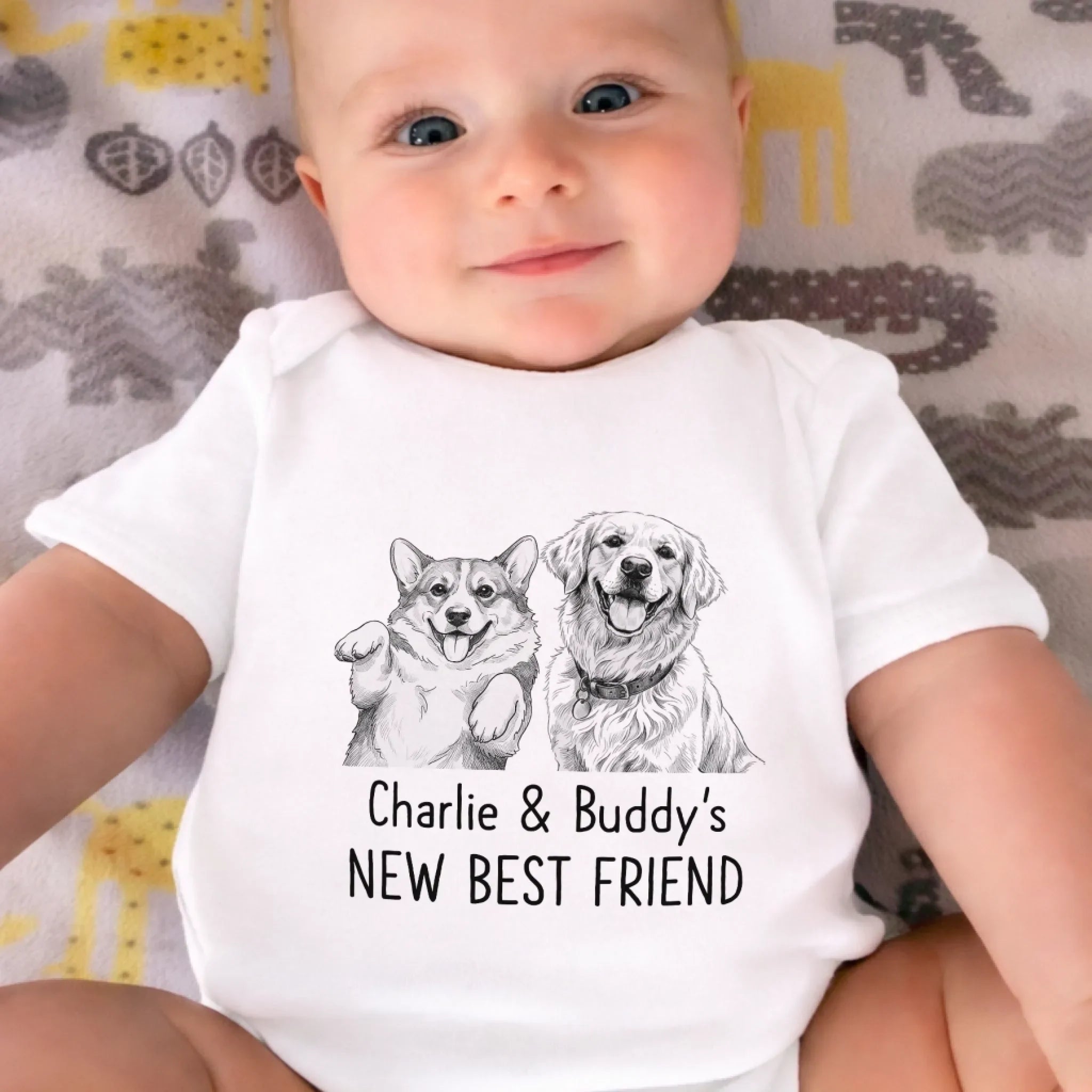 Custom Photo Baby Onesie - Personalized Baby Shower, Gender Reveal Gifts For New Moms, New Dads, New Parents, Dog Cat Lovers - Our Pack Just Got Cuter