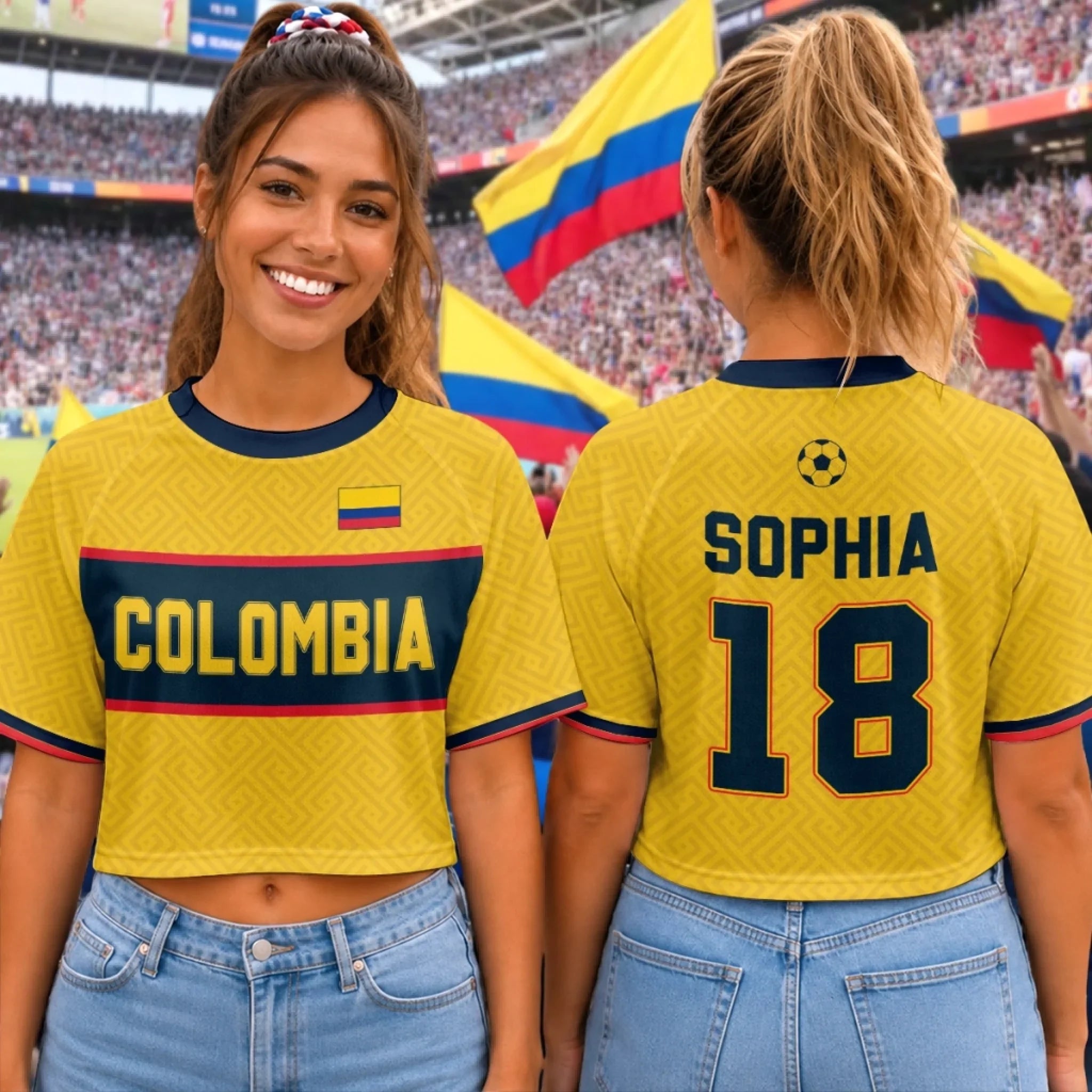 Custom Women's Colombia World Football Jersey Crop Tee - Personalized Birthday Gifts For Football Lovers, Sports Fans, Sports Lovers - Born In Passion, Raised On Football