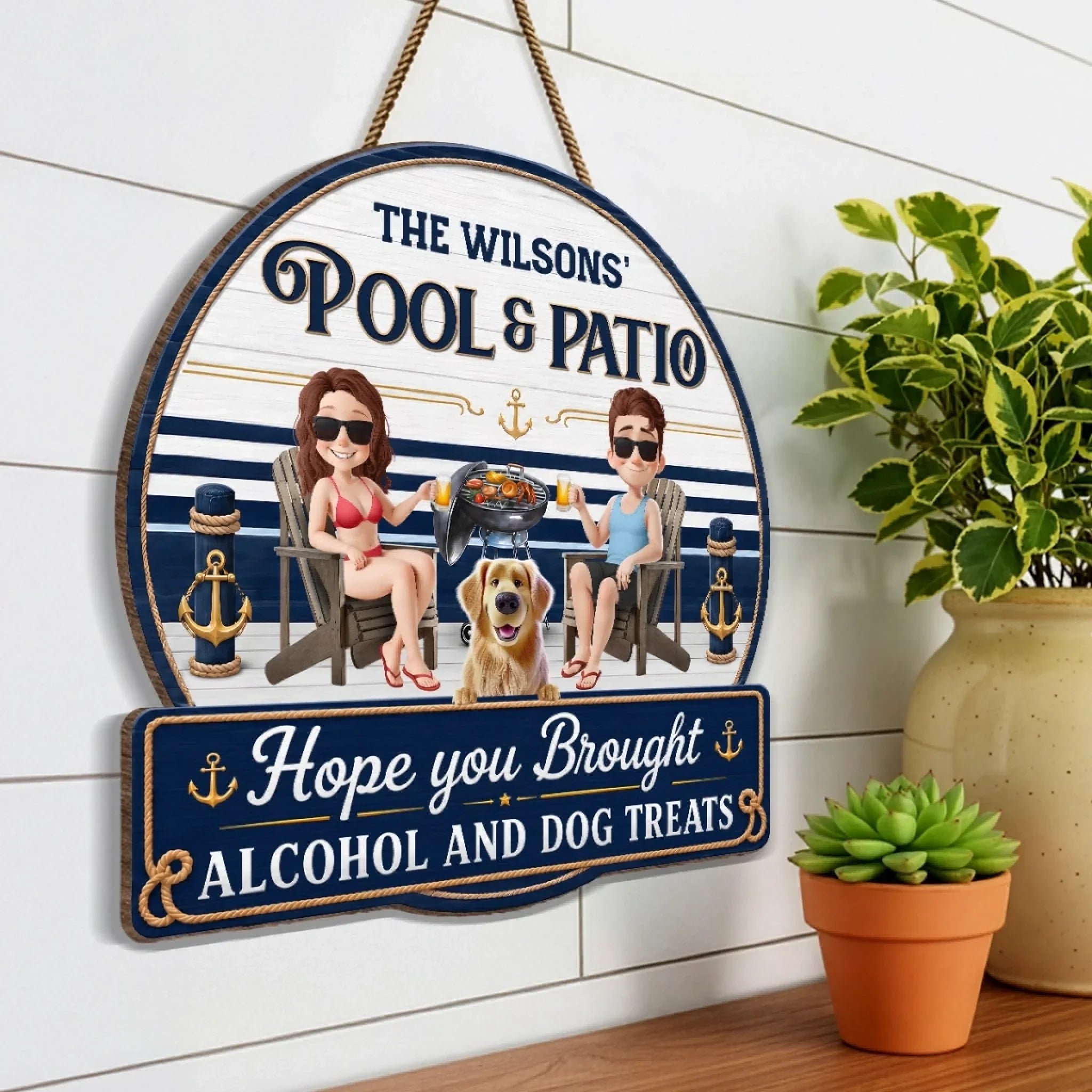 Custom Wood Sign - Personalized Summer Vacation And Travel Gifts For Husband And Wife, Dog Dad And Mom - Sipping Beers With My Furry Bestie