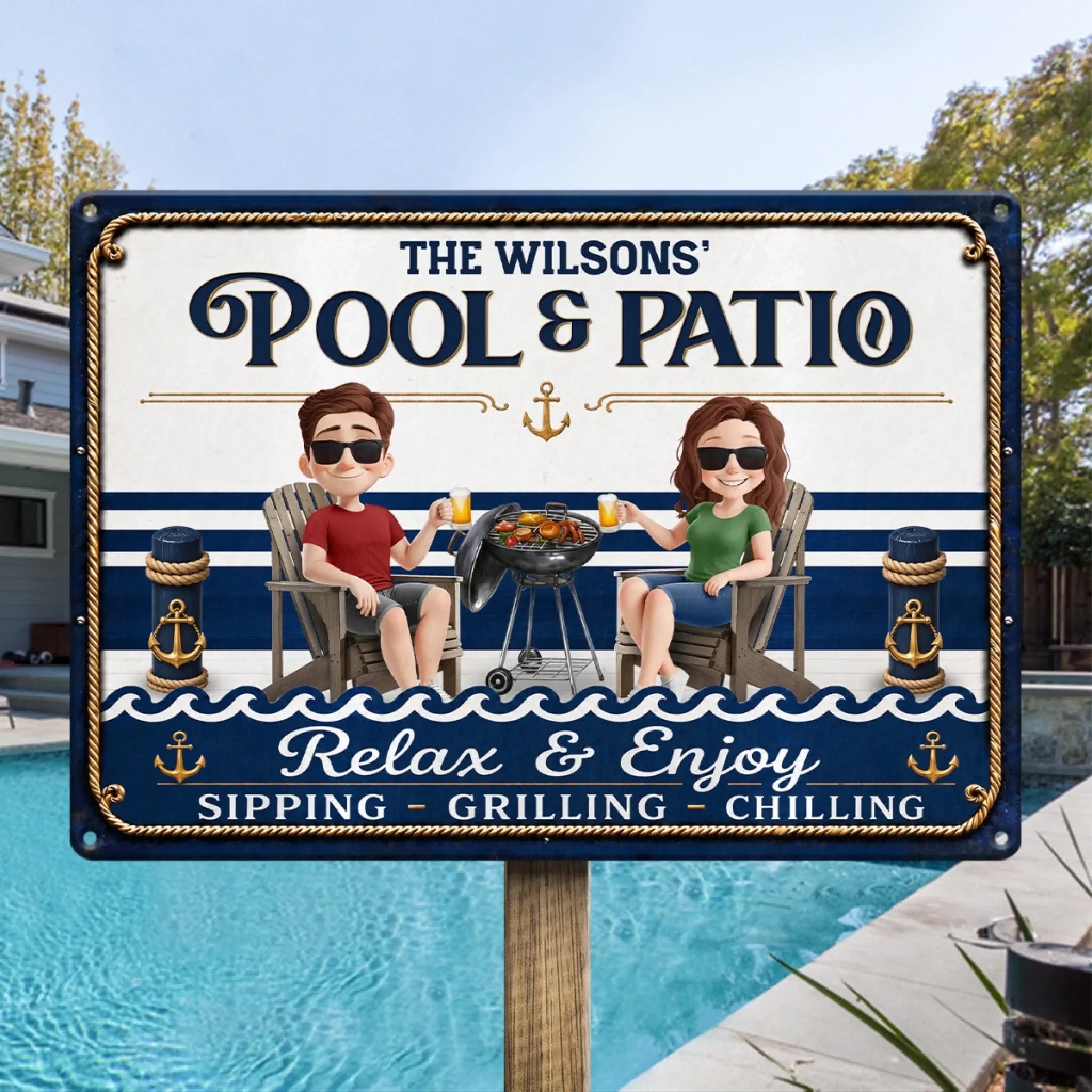 Custom Home Decor Metal Sign - Personalized Summer Vacation And Travel Gifts For Husband And Wife, Him And Her - Welcome To Our Little Naval Oasis