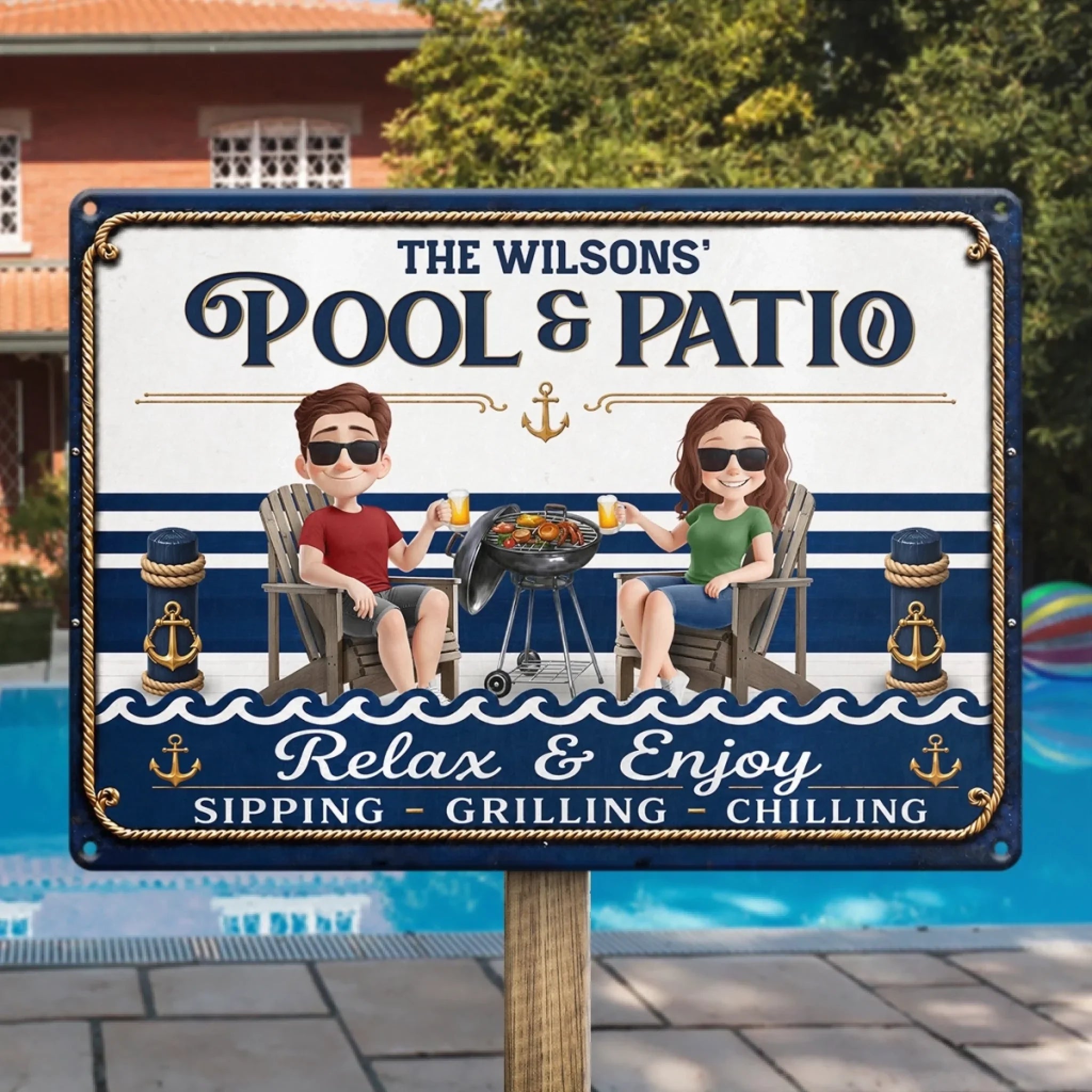 Custom Home Decor Metal Sign - Personalized Summer Vacation And Travel Gifts For Husband And Wife, Him And Her - Welcome To Our Little Naval Oasis