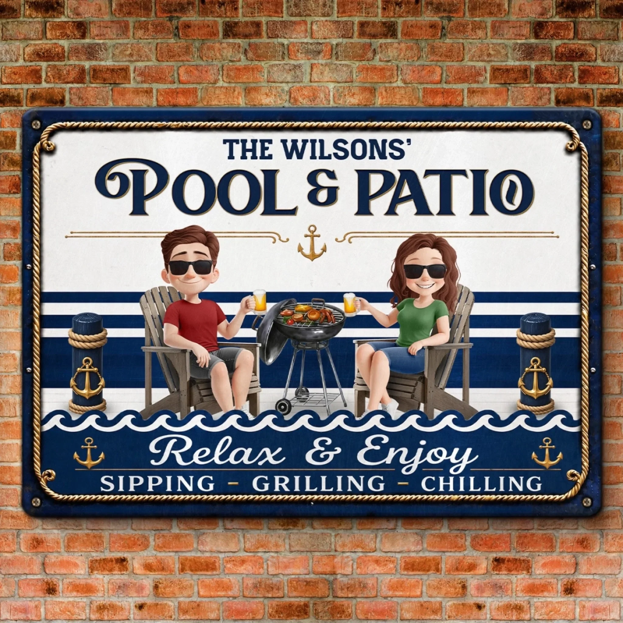 Custom Home Decor Metal Sign - Personalized Summer Vacation And Travel Gifts For Husband And Wife, Him And Her - Welcome To Our Little Naval Oasis
