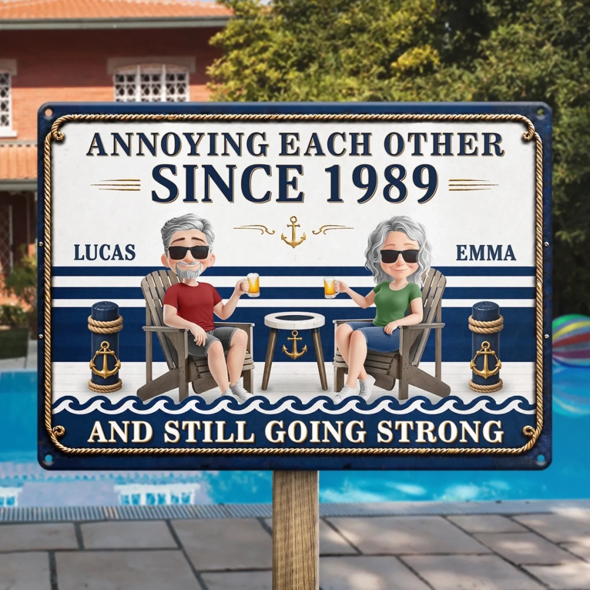 Custom Home Decor Metal Sign - Personalized Summer Vacation And Travel Gifts For Husband And Wife, Him And Her - Couples Who Laugh Together, Stay Together