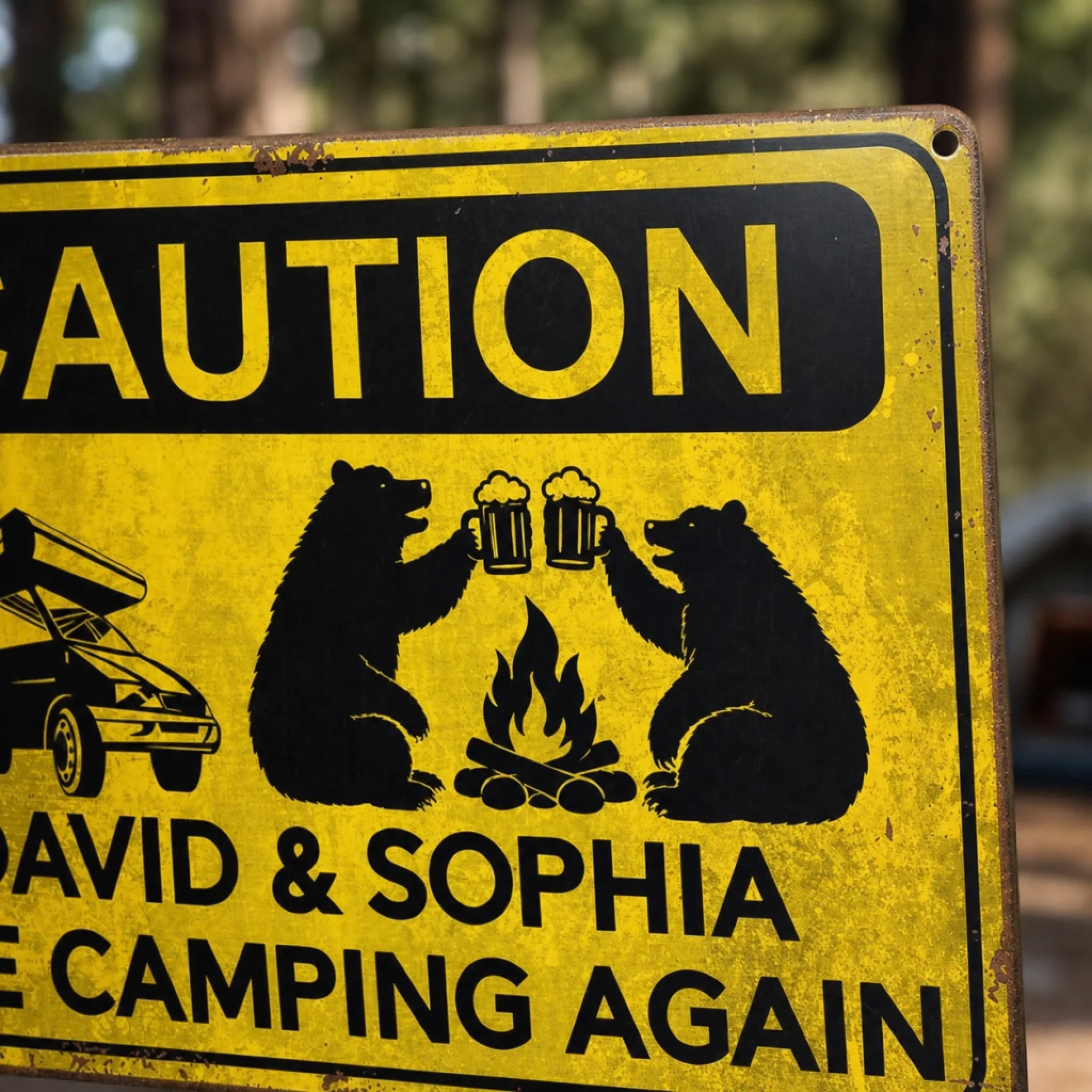 Custom Home Decor Metal Sign - Personalized Birthday Camping Gifts For Campers - Caution Happy Camper Ahead