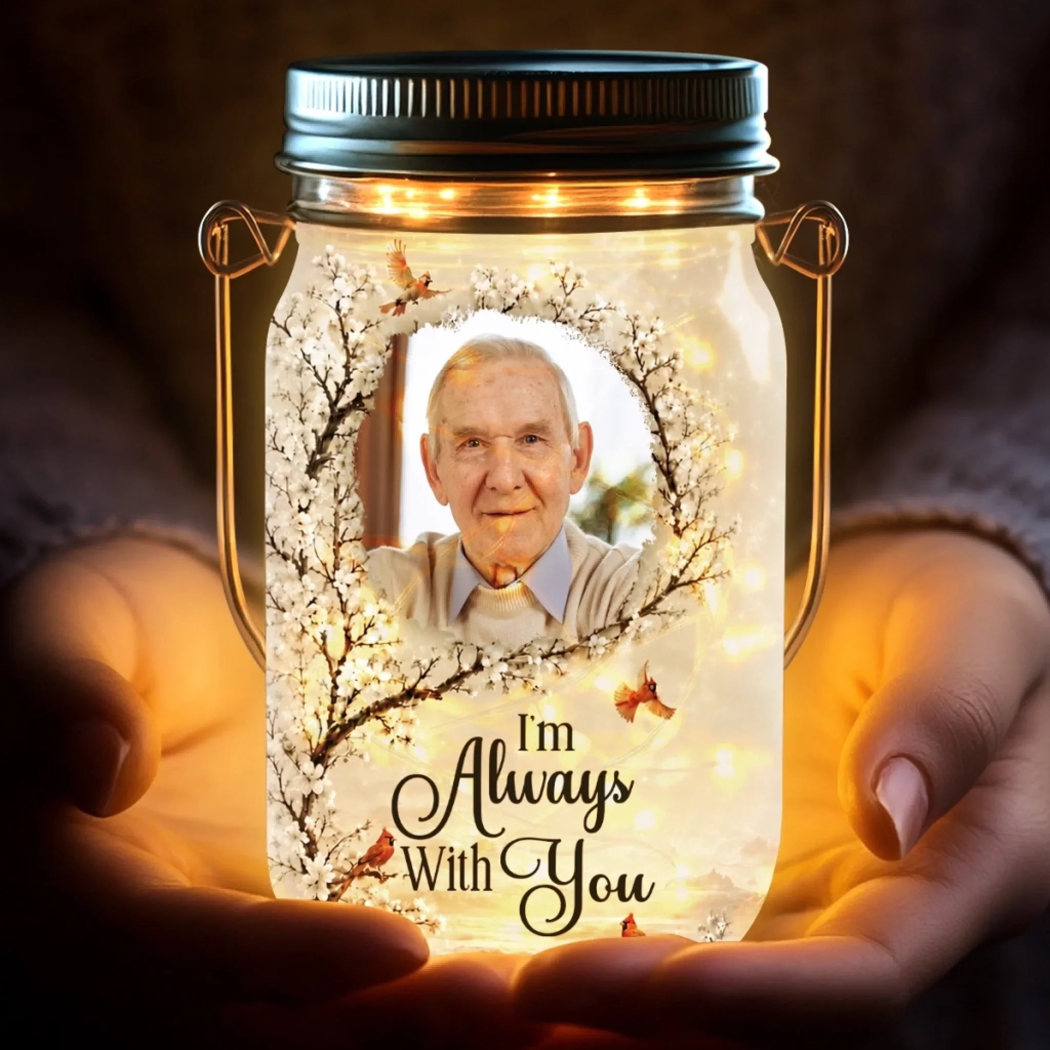 Custom Photo Solar Jar Lantern - Personalized Memorial Sympathy Gifts For Loss of Mom, Dad - Your Memory Is My Treasure
