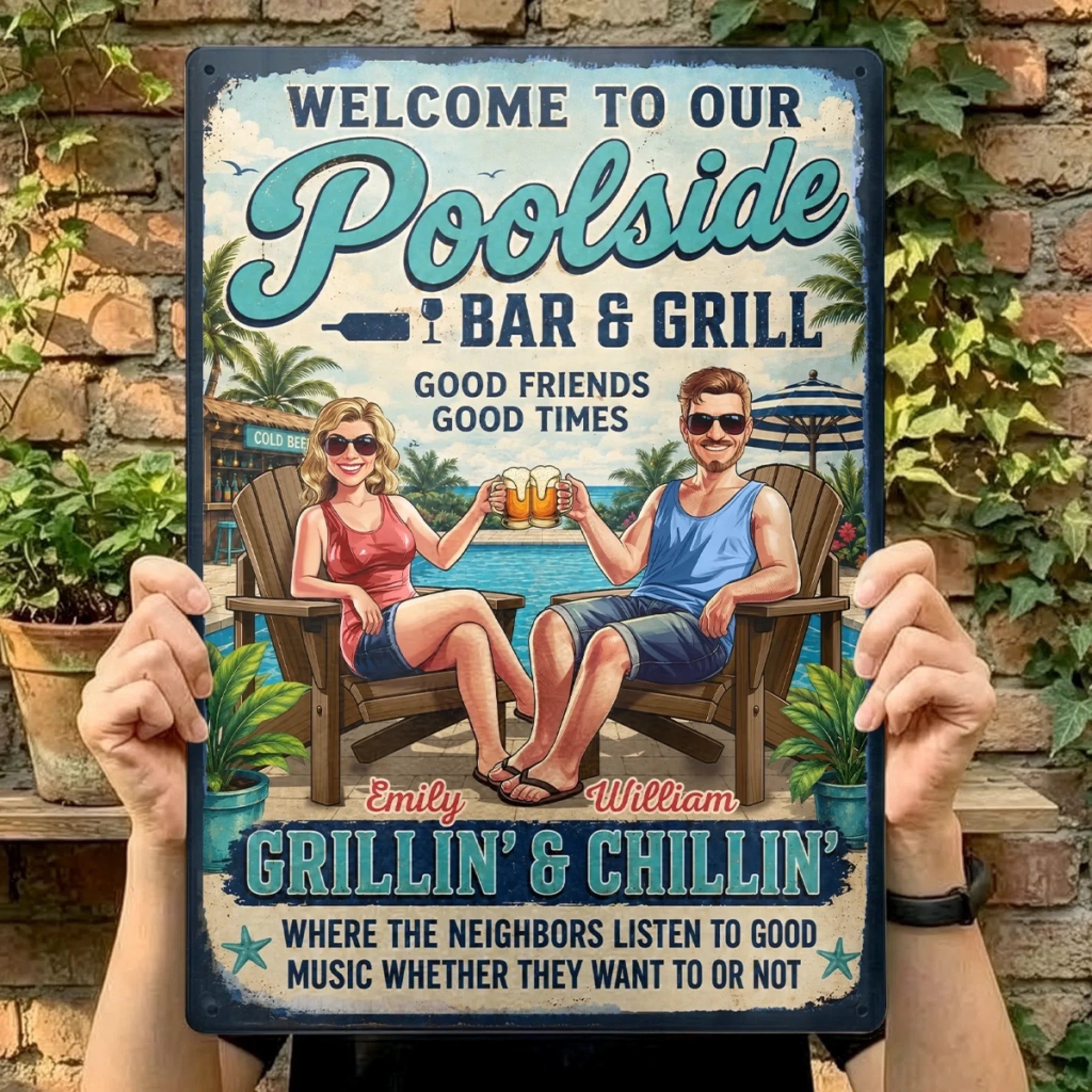 Custom Poolside Home Decor Metal Sign - Personalized Summer Vacation And Travel Gifts For Husband And Wife, Him And Her - Welcome To Navy Home