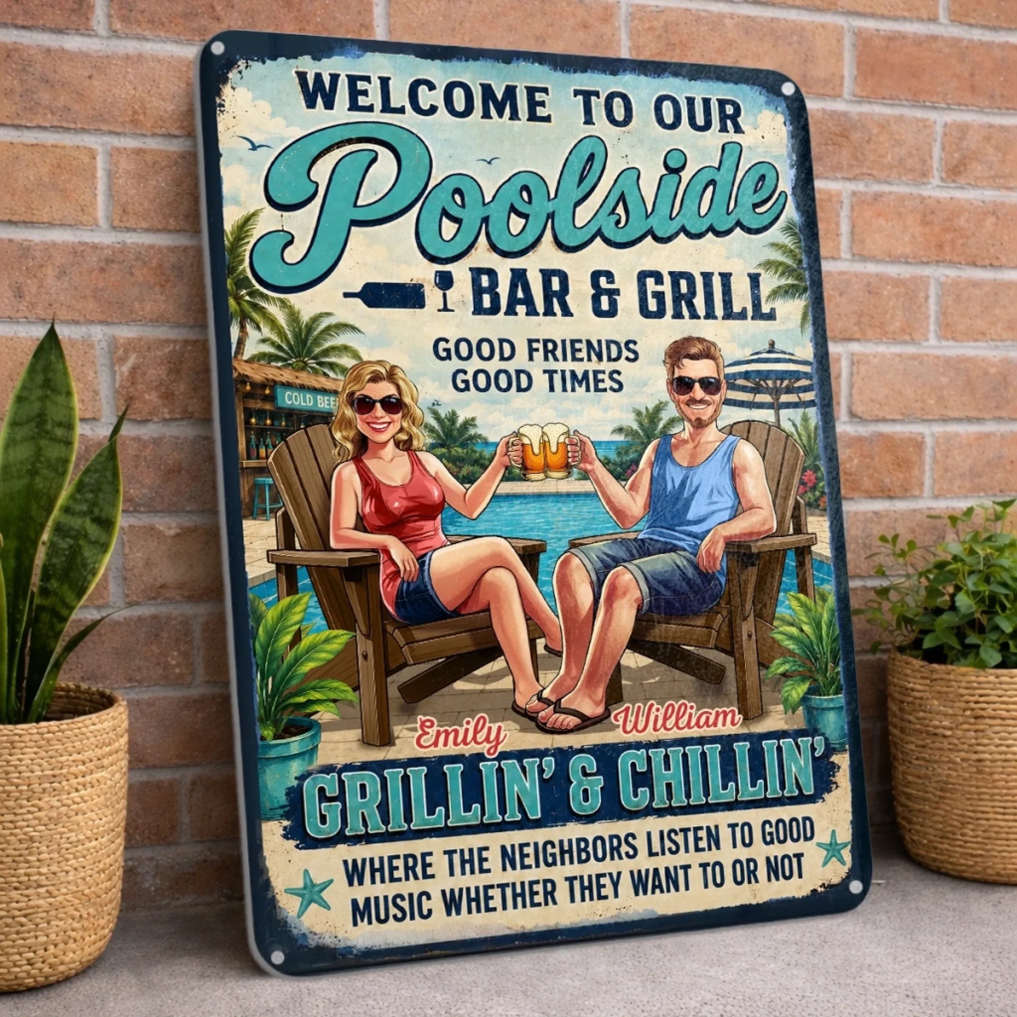 Custom Poolside Home Decor Metal Sign - Personalized Summer Vacation And Travel Gifts For Husband And Wife, Him And Her - Welcome To Navy Home