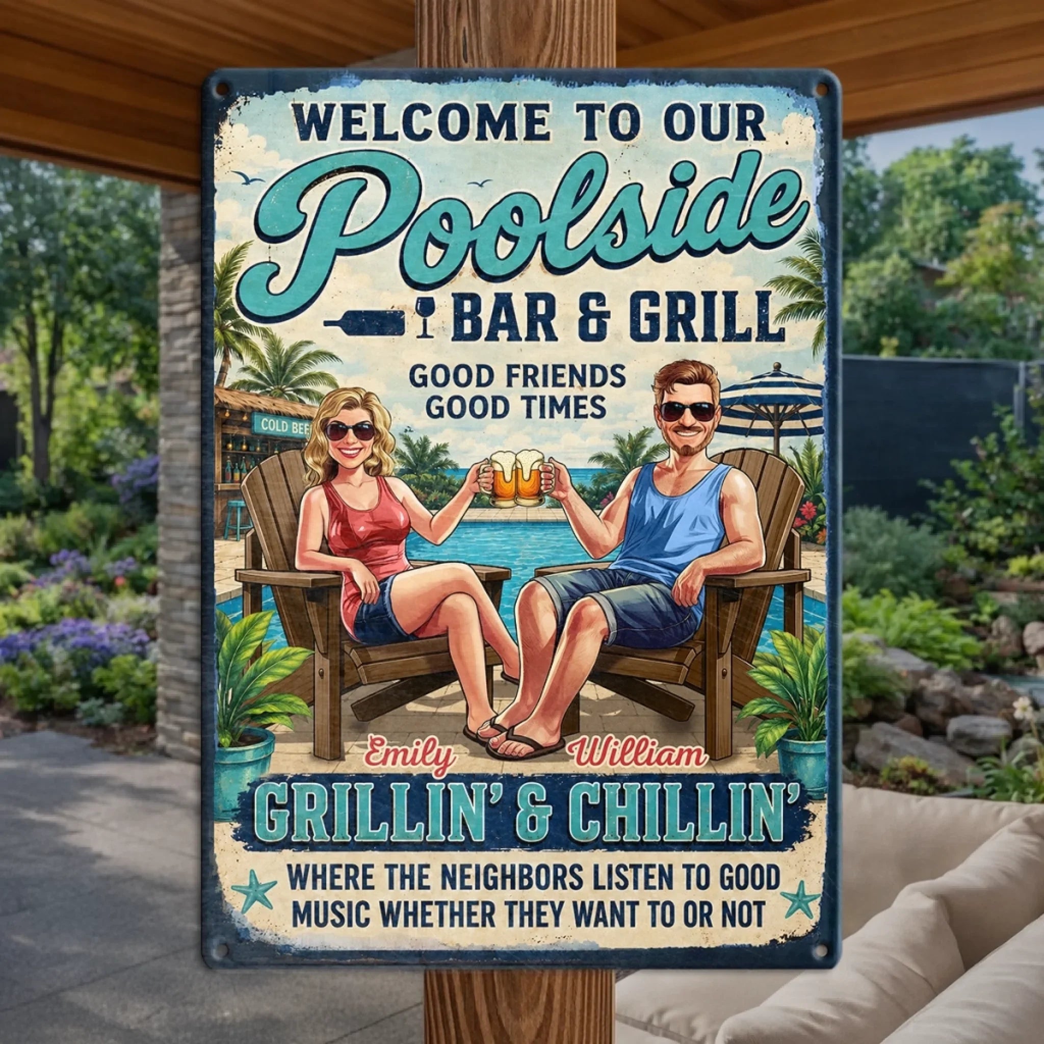 Custom Poolside Home Decor Metal Sign - Personalized Summer Vacation And Travel Gifts For Husband And Wife, Him And Her - Welcome To Navy Home