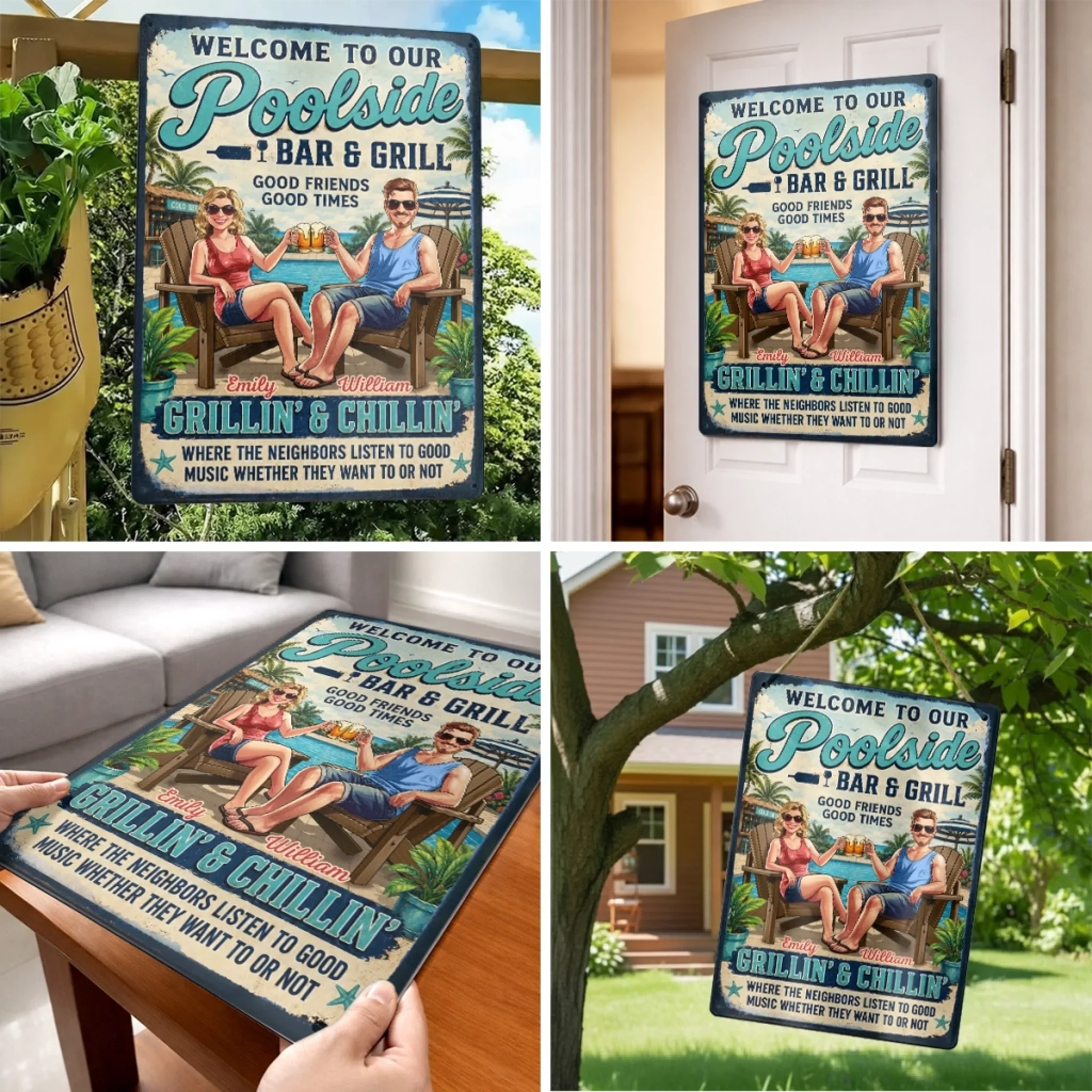 Custom Poolside Home Decor Metal Sign - Personalized Summer Vacation And Travel Gifts For Husband And Wife, Him And Her - Welcome To Navy Home