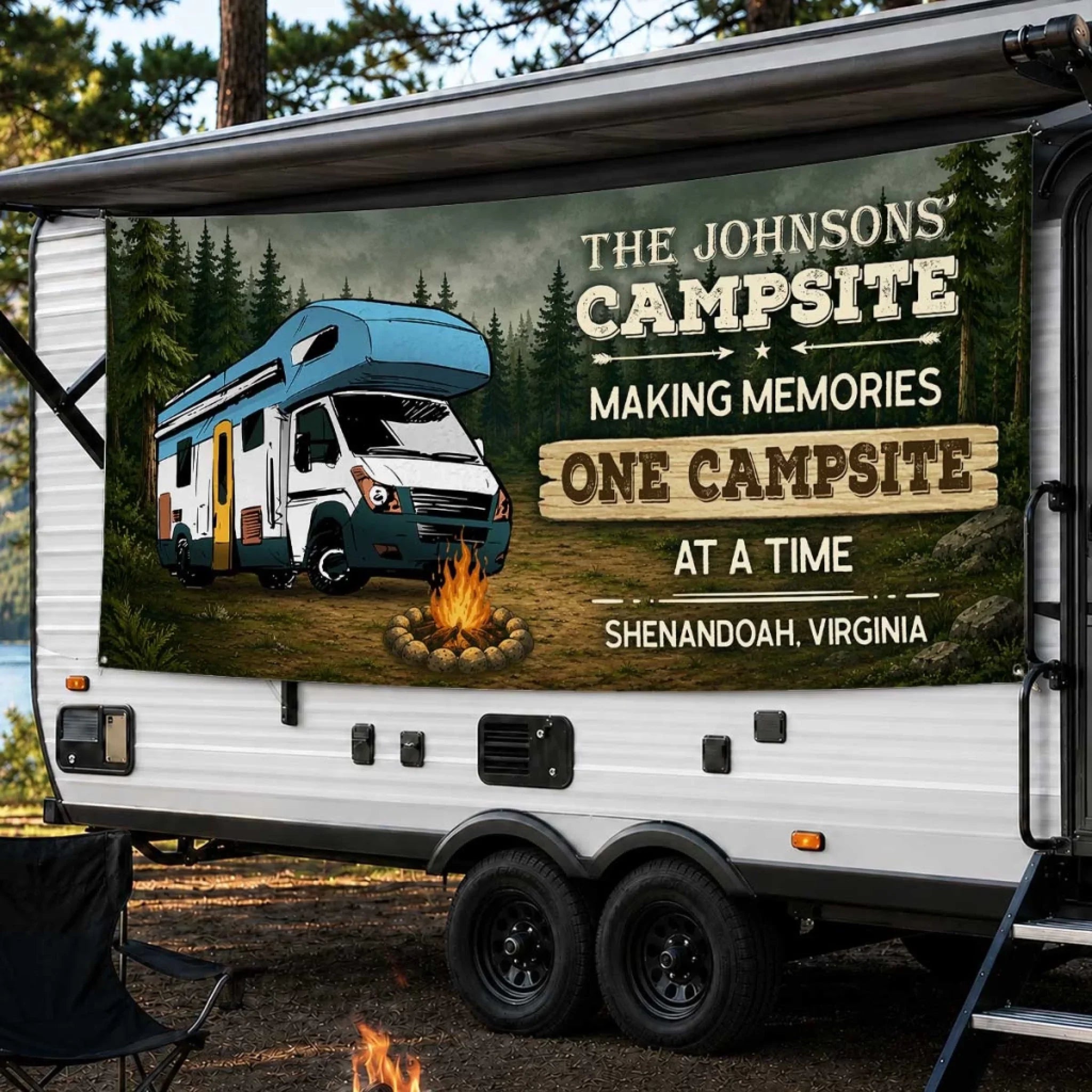 Custom Outdoor Banner - Personalized Camping Gifts For Campers, Mom, Dad, Brother, Sister, Kids - Home Is Wherever We Roam