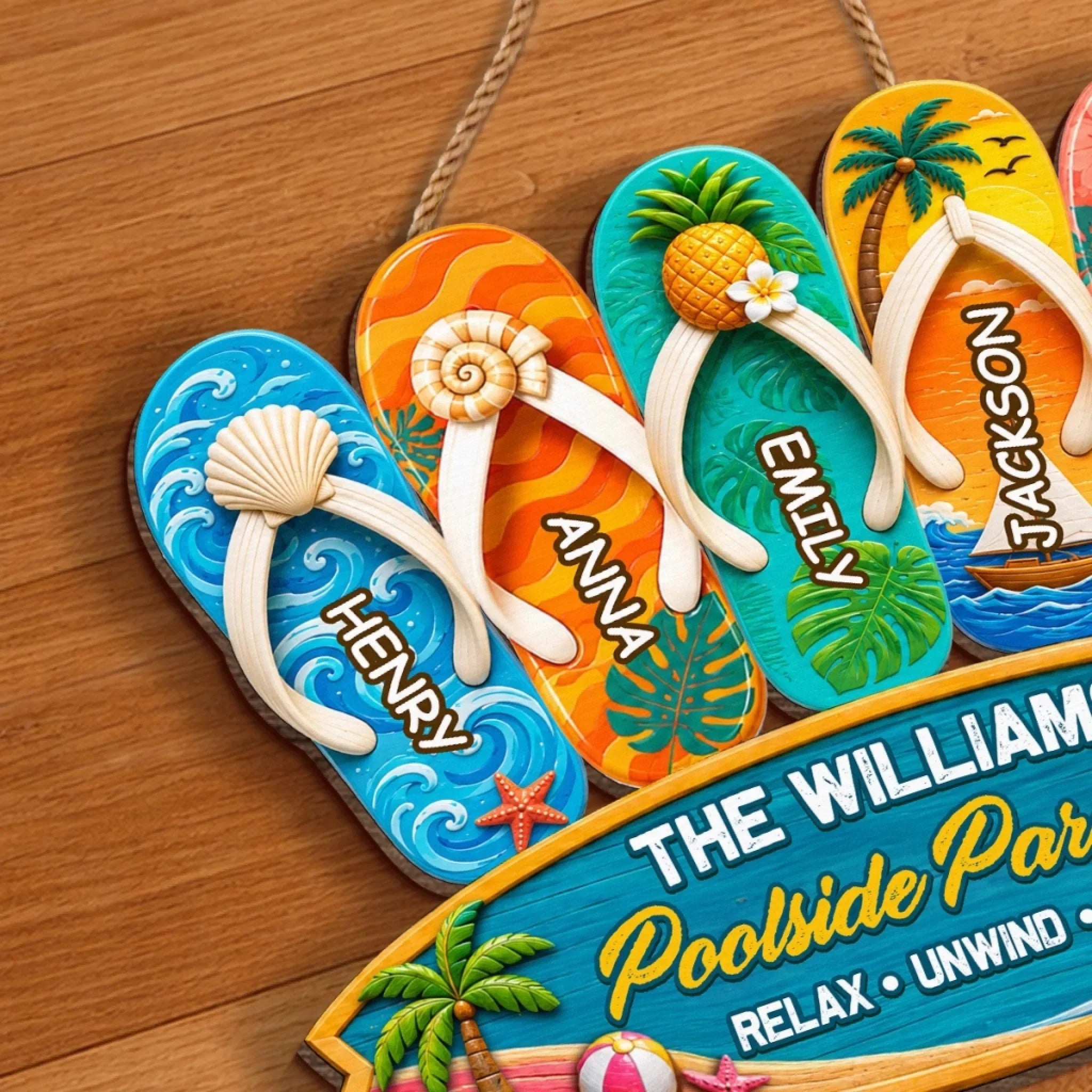 Custom Poolside Wood Sign - Personalized Summer Vacation And Travel Gifts For Mom, Dad, Brother, Sister, Kids - Family Time