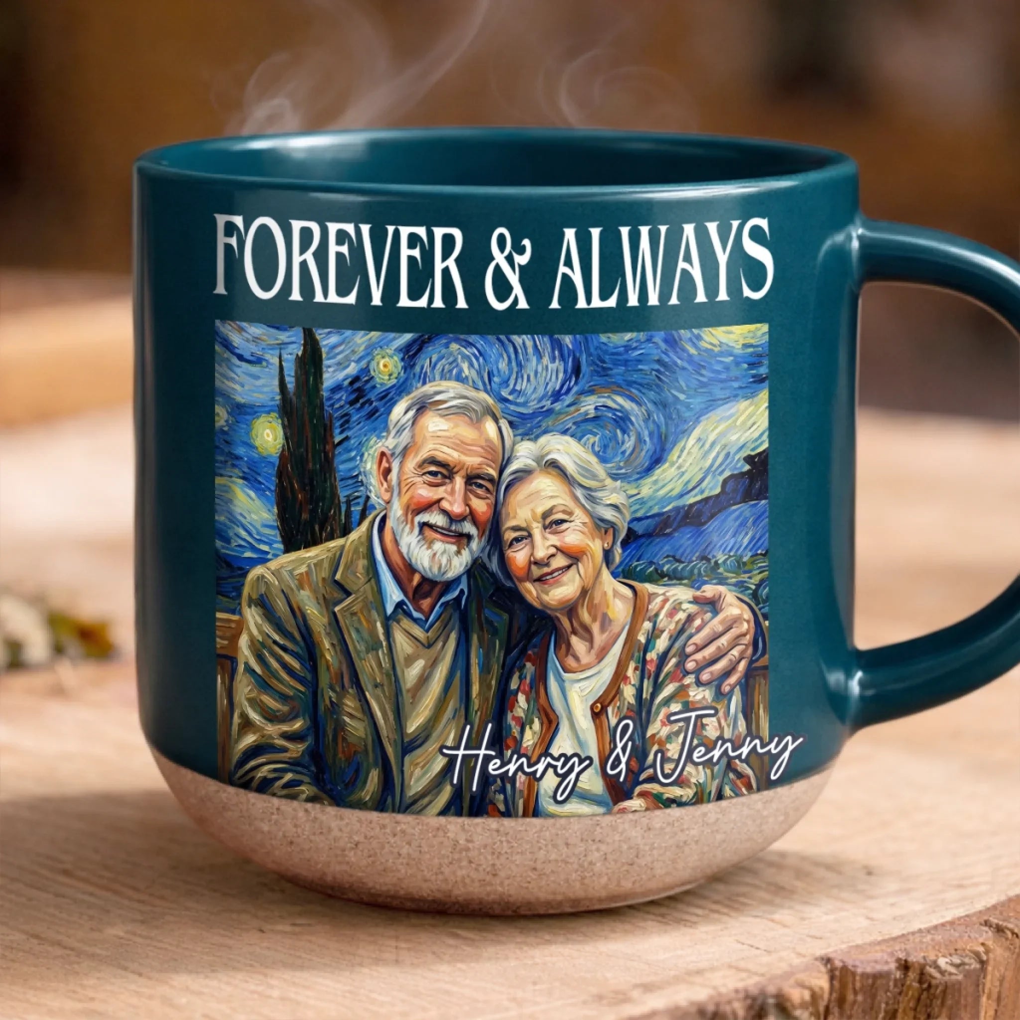 Custom Photo Printed Pottery Mug - Personalized Anniversary Wedding Gifts For Husband And Wife, Him And Her - Together Under Starry Skies