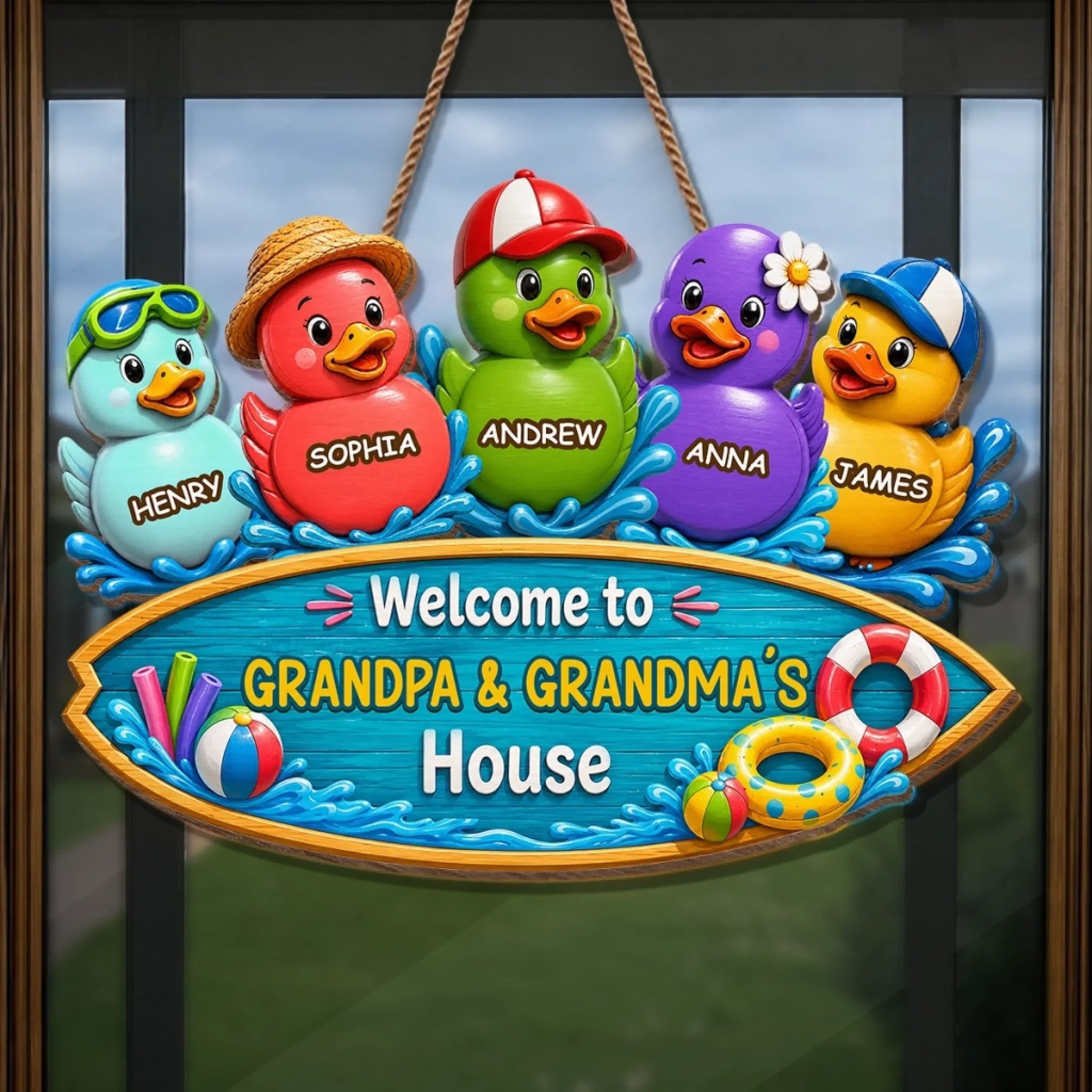 Custom Poolside Wood Sign - Personalized Summer Vacation And Travel Gifts For Grandma, Grandpa - Grandkids Welcome Here