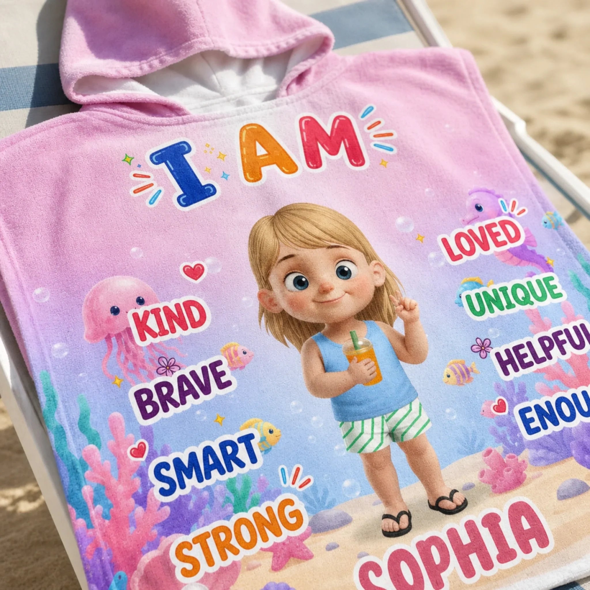 Custom Poncho Beach Towel - Personalized Summer Vacation And Travel Gifts For Women, Men, Kids - Starfish On The Beach