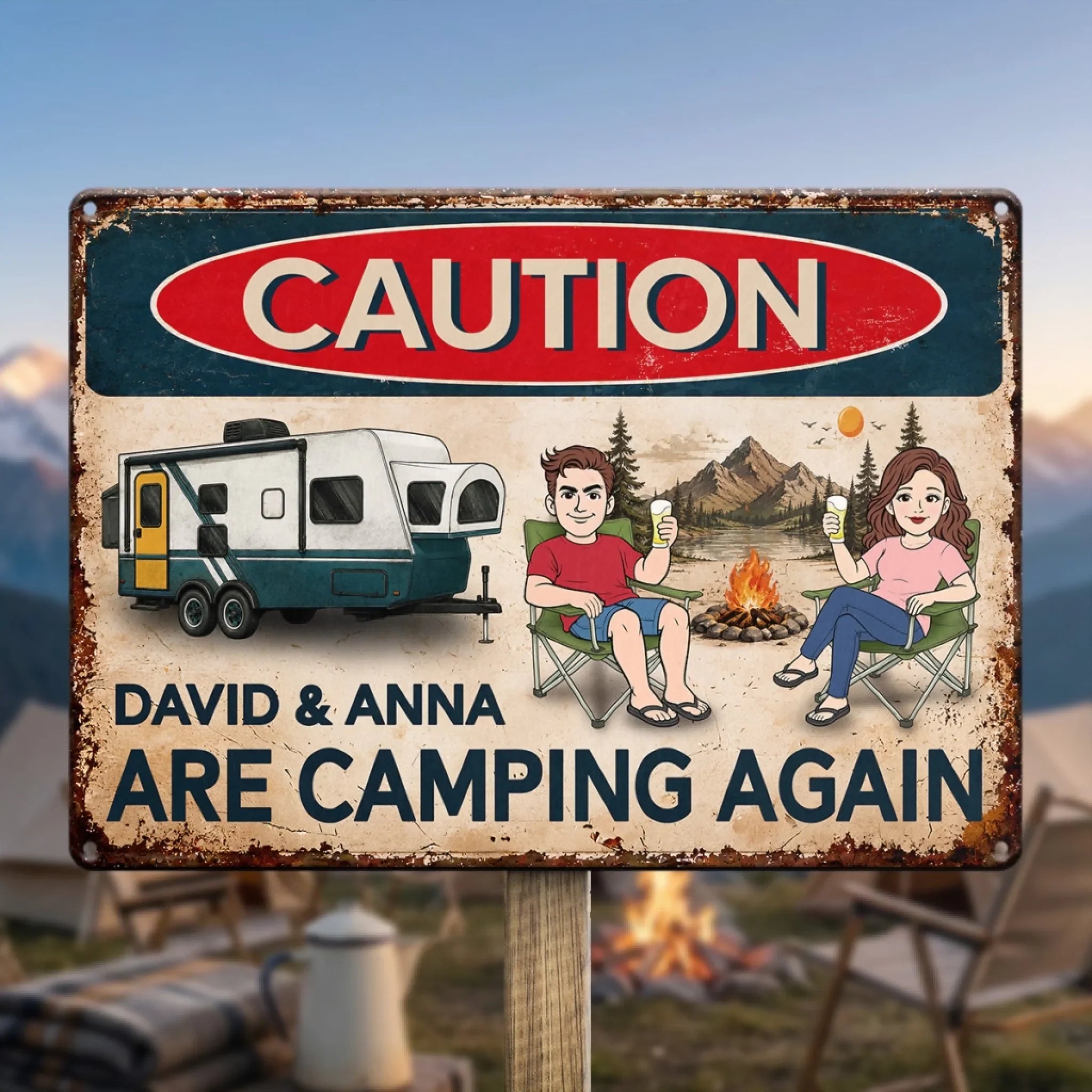 Custom Home Decor Metal Sign - Personalized Birthday Camping Gifts For Campers, Husband And Wife, Him And Her - Living Our Best Retro Summer Life
