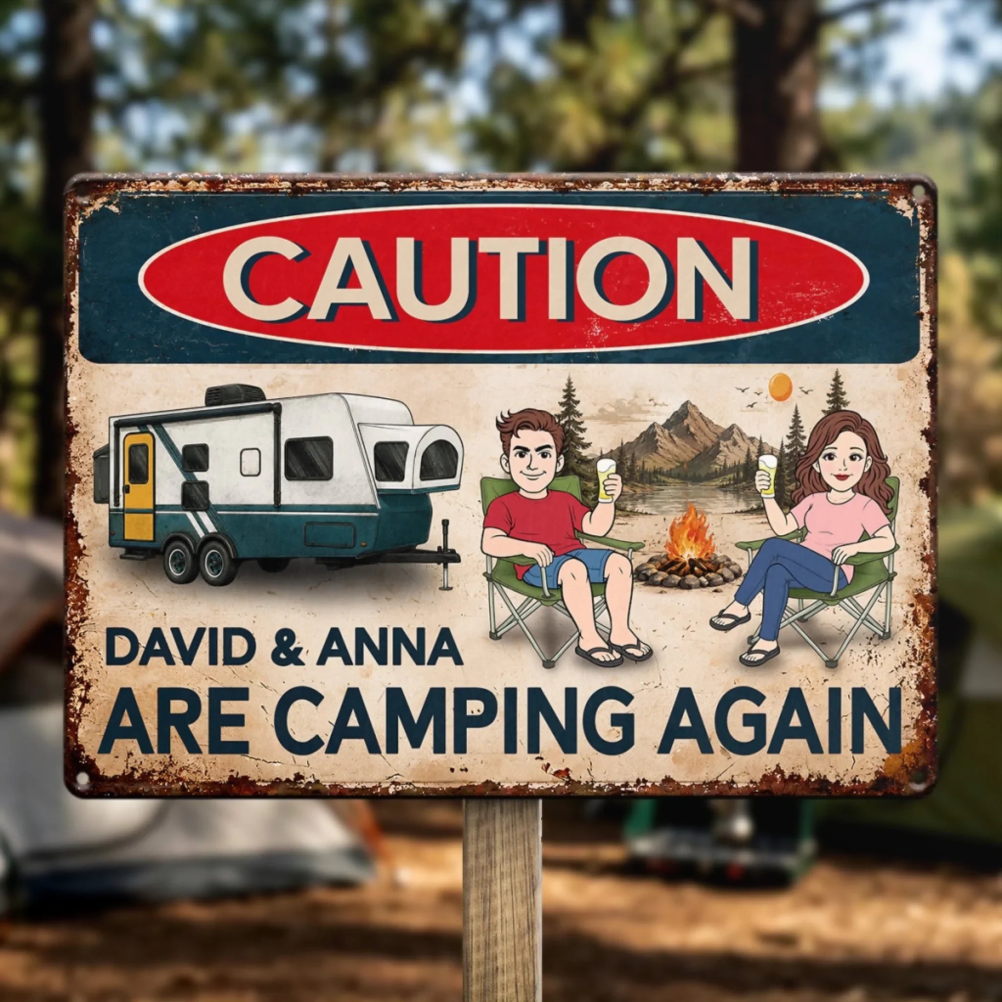 Custom Home Decor Metal Sign - Personalized Birthday Camping Gifts For Campers, Husband And Wife, Him And Her - Living Our Best Retro Summer Life