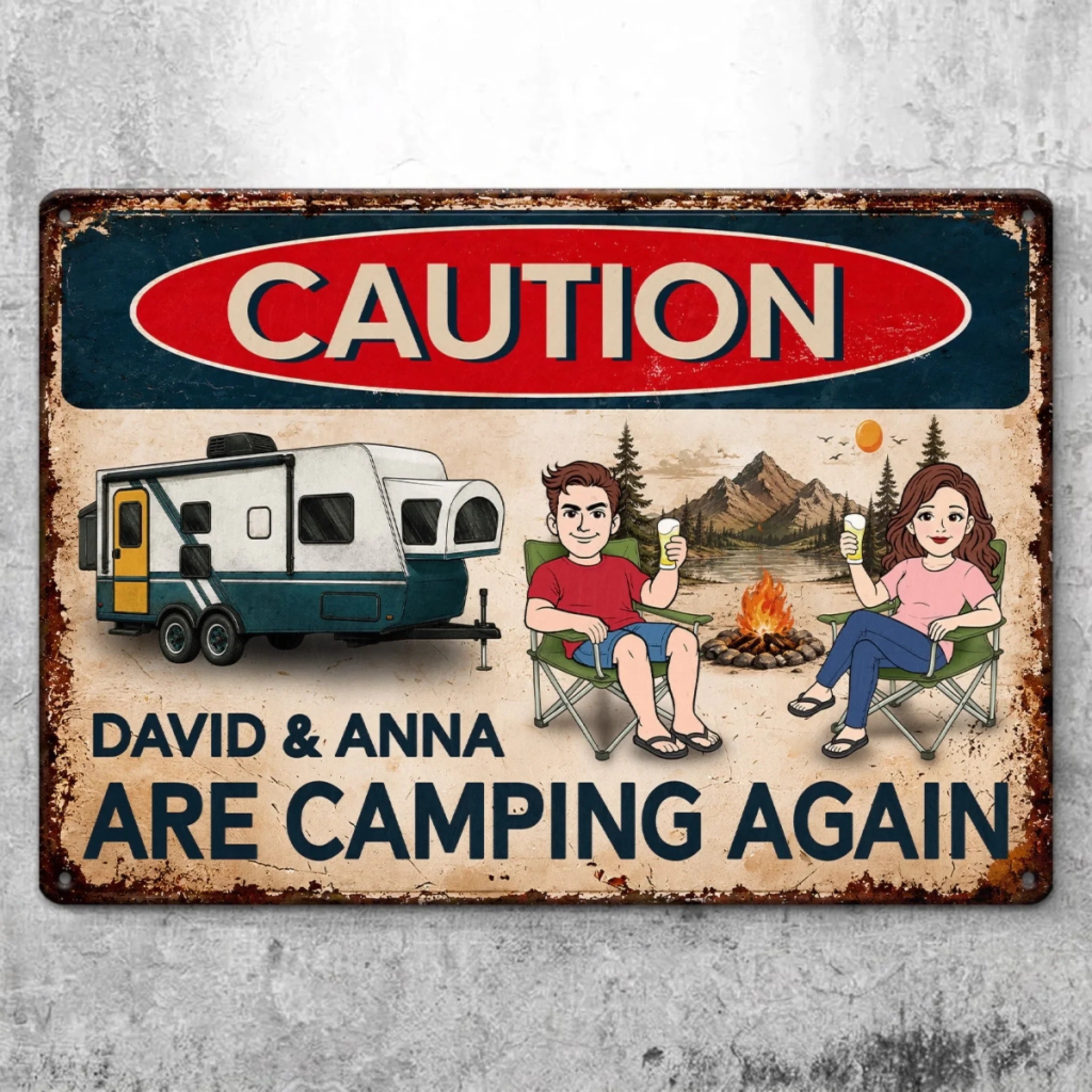 Custom Home Decor Metal Sign - Personalized Birthday Camping Gifts For Campers, Husband And Wife, Him And Her - Living Our Best Retro Summer Life