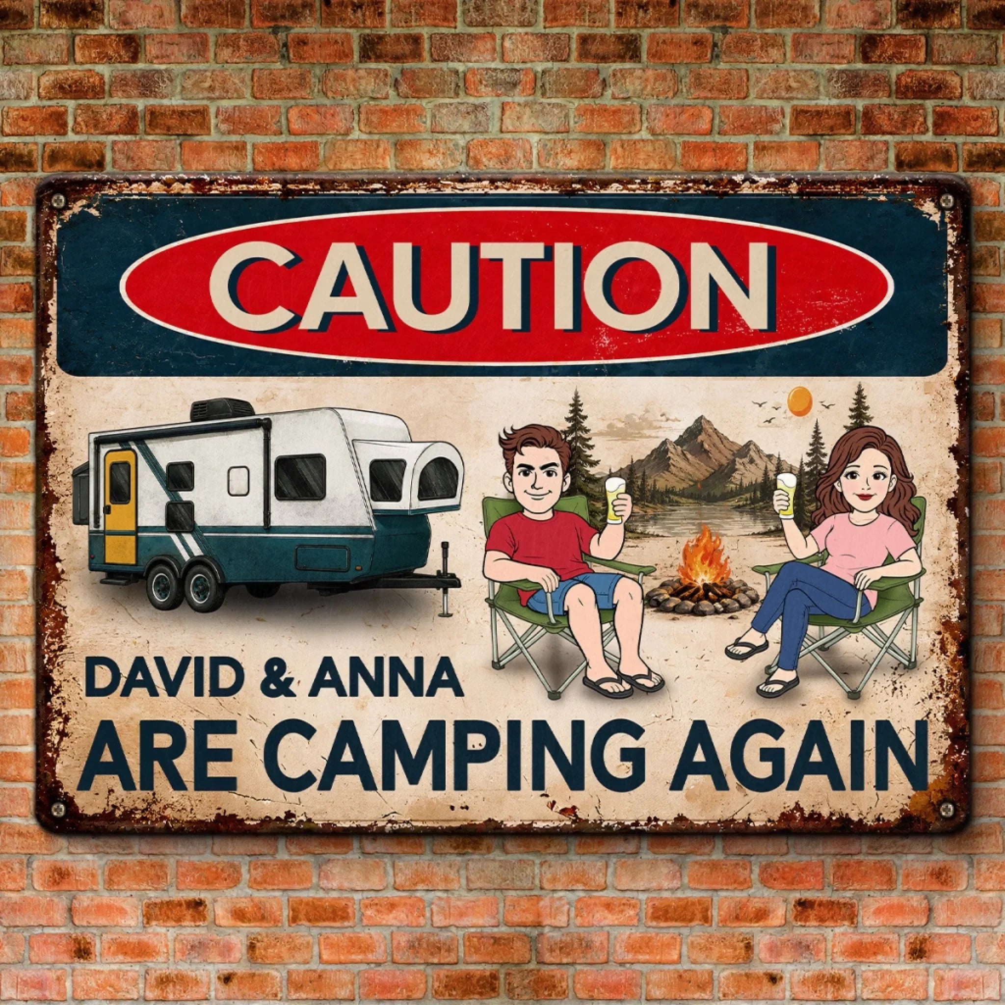 Custom Home Decor Metal Sign - Personalized Birthday Camping Gifts For Campers, Husband And Wife, Him And Her - Living Our Best Retro Summer Life