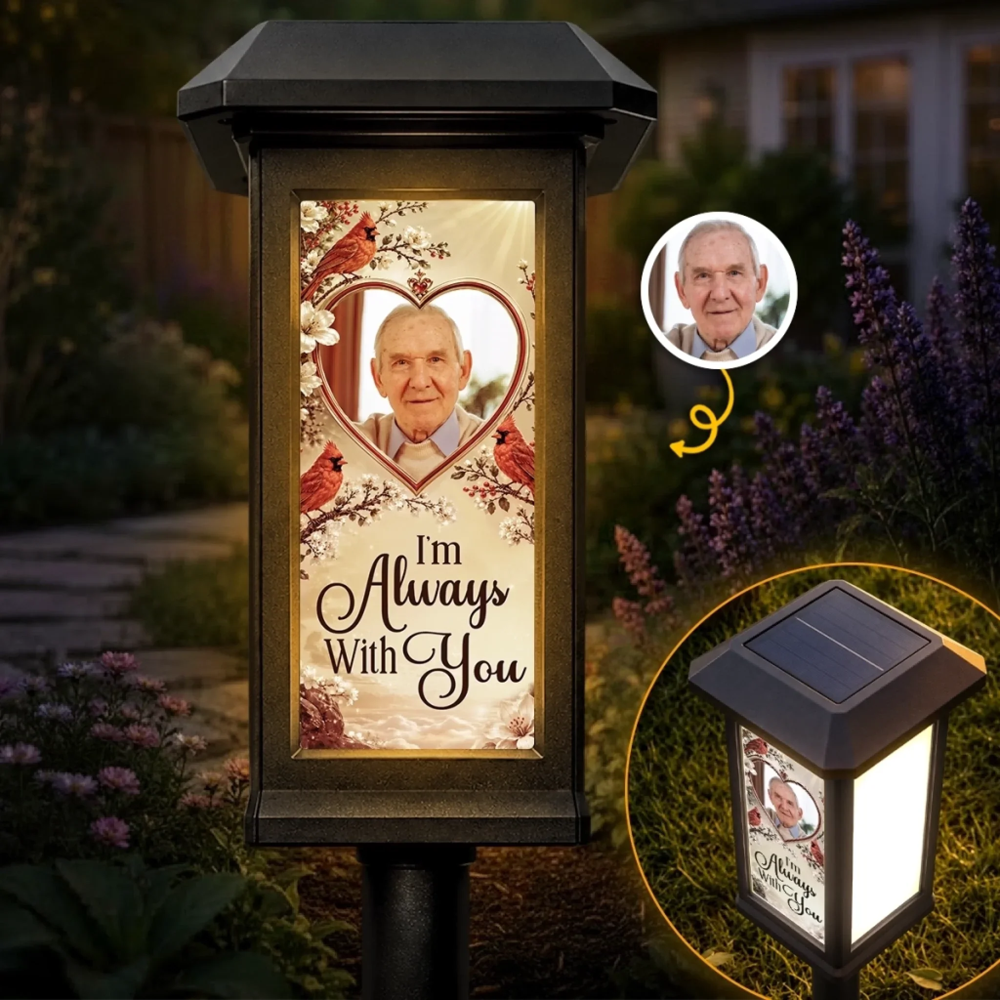 Custom Photo Solar Garden Light - Personalized Memorial Sympathy Gifts For Loss Of Mom, Dad - Always With You