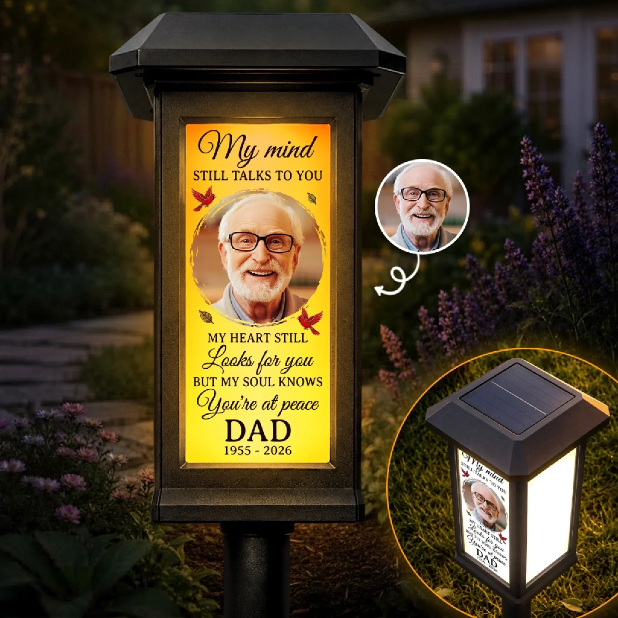 Custom Photo Solar Garden Light - Personalized Memorial Sympathy Gifts For Loss Of Mom, Dad - Always Loved, Forever Missed