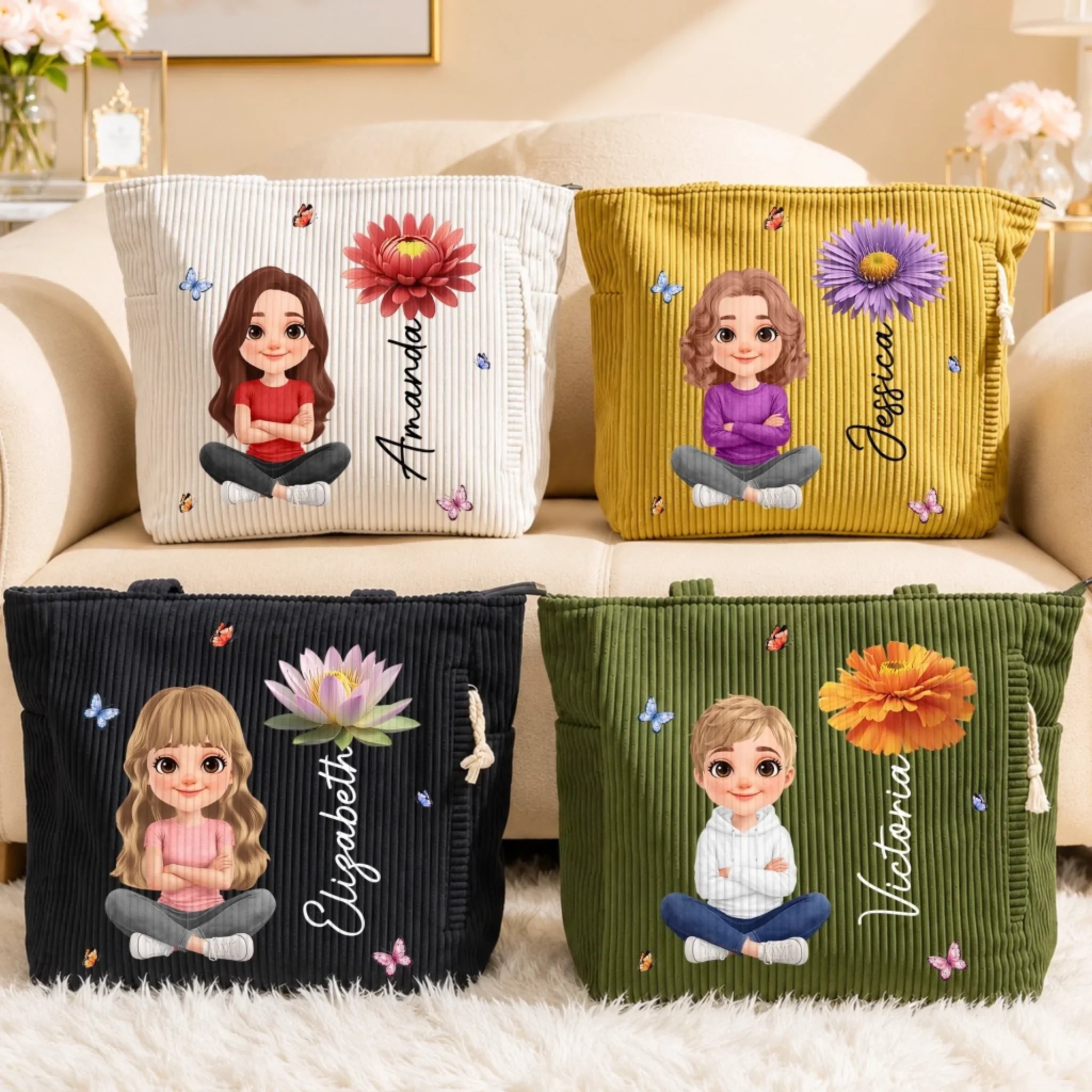 Custom Corduroy Tote Bag - Personalized Summer Vacation And Travel Gifts For Women, Besties, Sisters, BFF, Family, Yourself - Living My Best Summer
