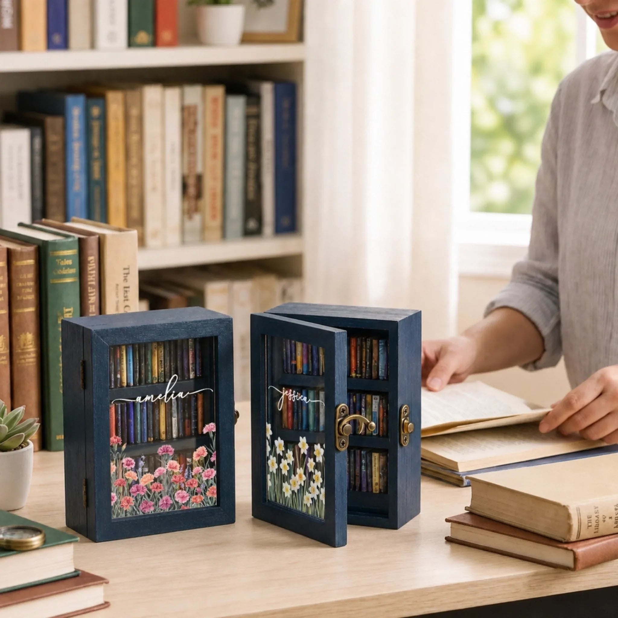 Custom Anxiety Mini Bookshelf Ornament - Personalized Bookish Gifts For Book Lovers, Bookworms, Readers - Read Sip Repeat